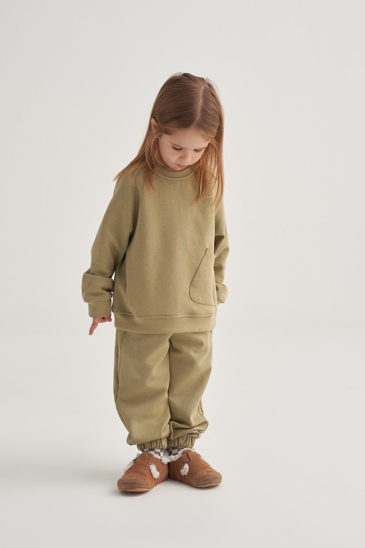 Unisex Çocuk İnterlok Dikiş Detaylı İkili Takım Yeşil