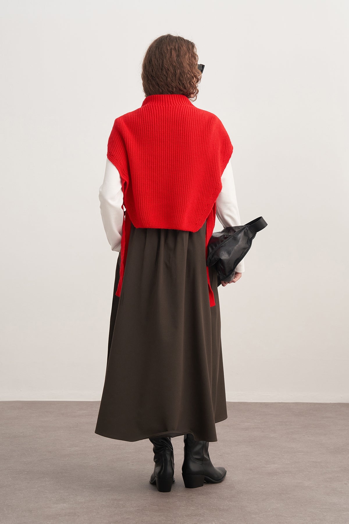 Kadın Bağlama Detaylı Triko Süveter Kırmızı