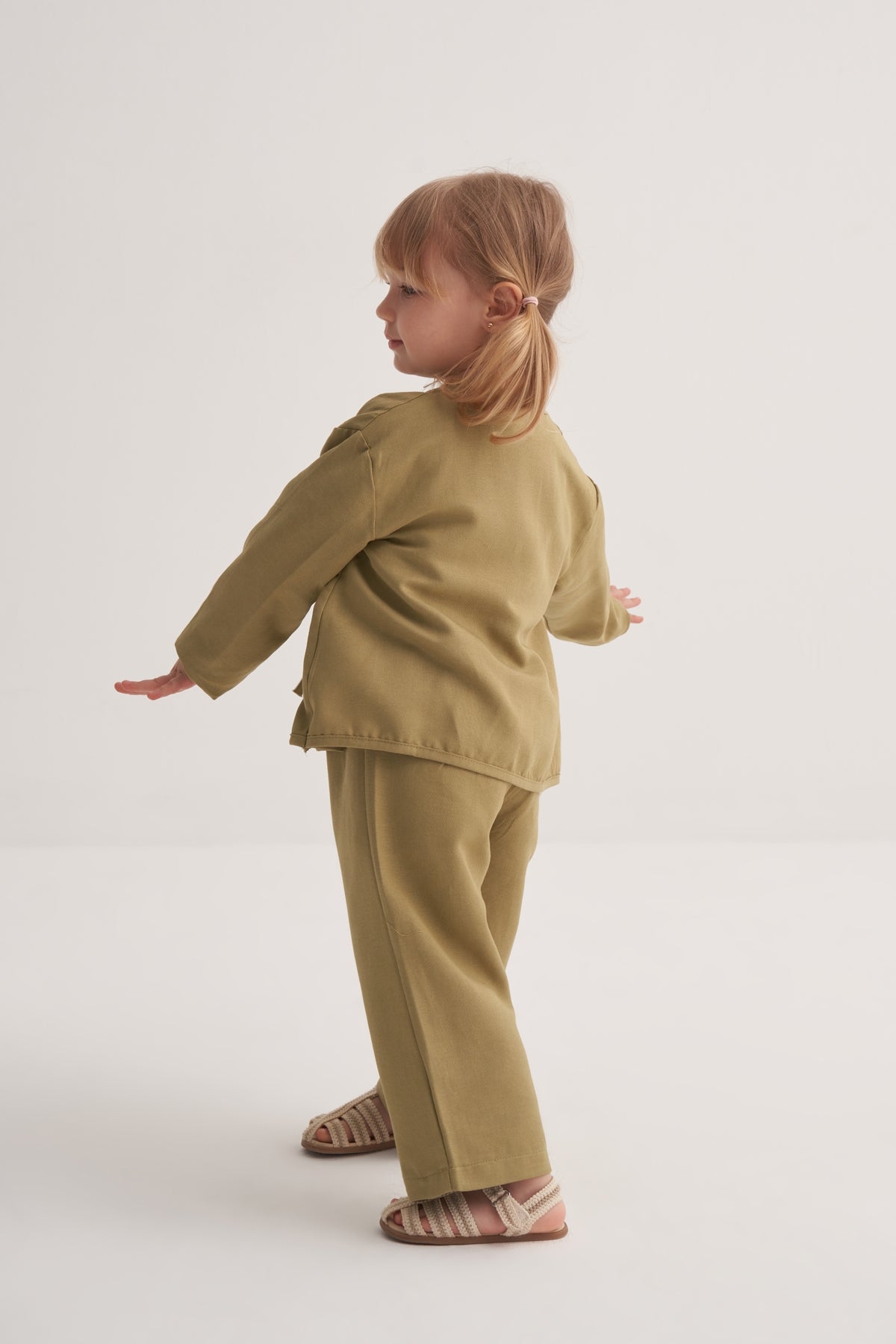 Unisex Çocuk Dökümlü Pamuklu Beli Lastikli Pantolon Yeşil