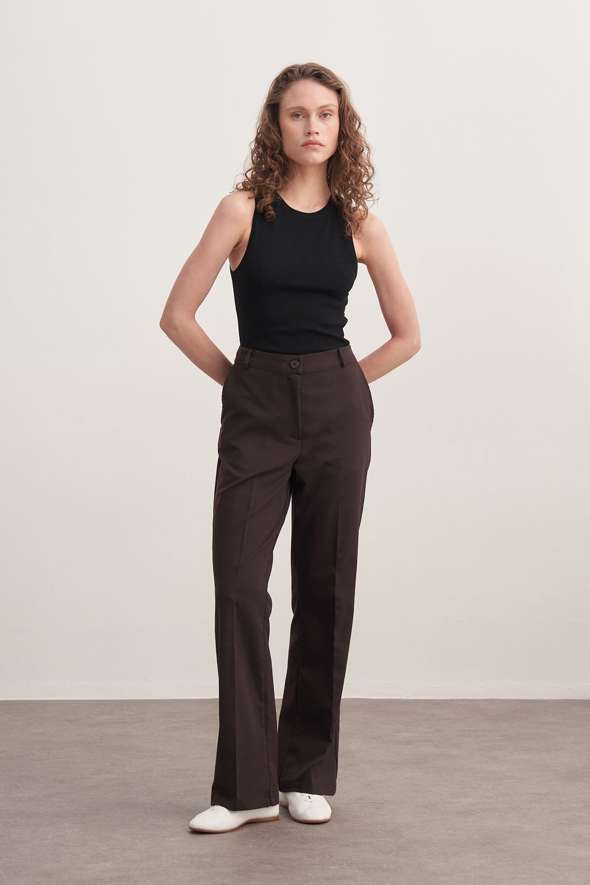 Kadın Gabardin Palazzo Pantolon Kahve