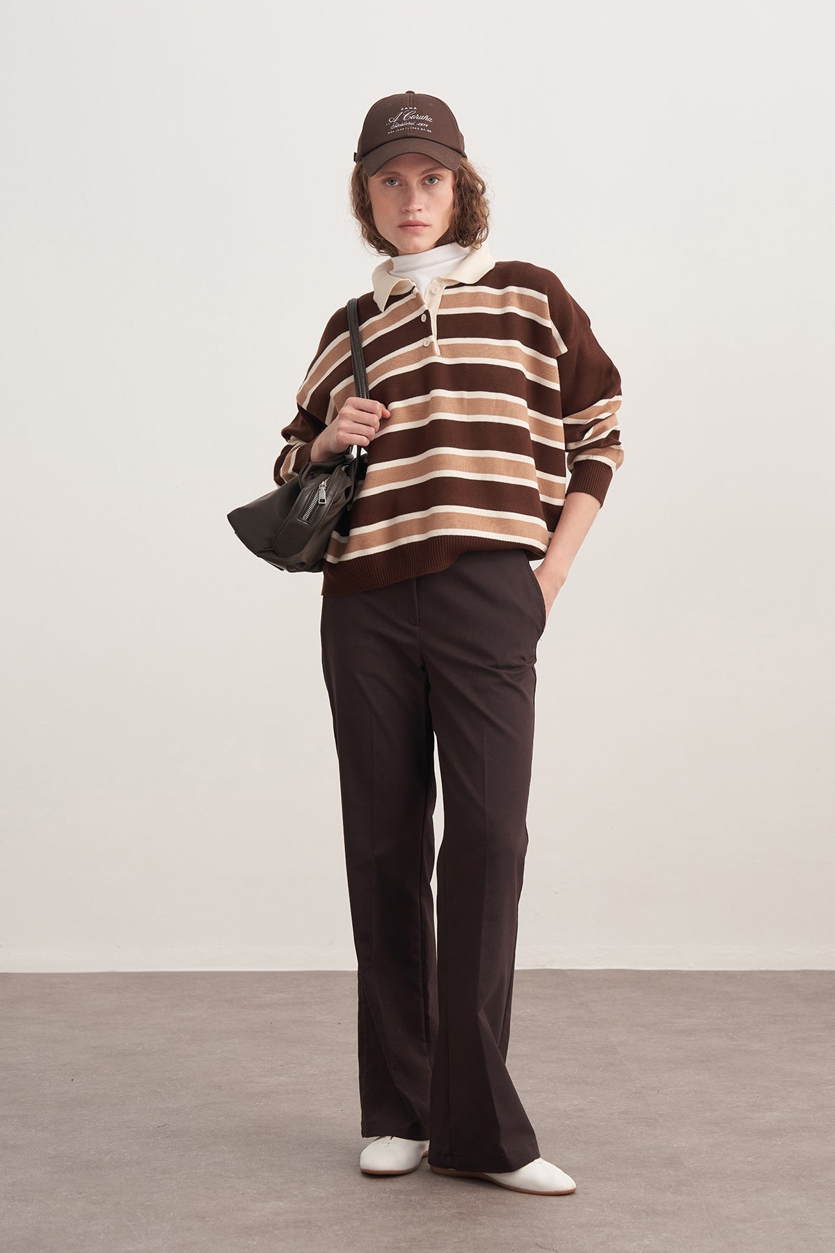 Kadın Gabardin Palazzo Pantolon Kahve