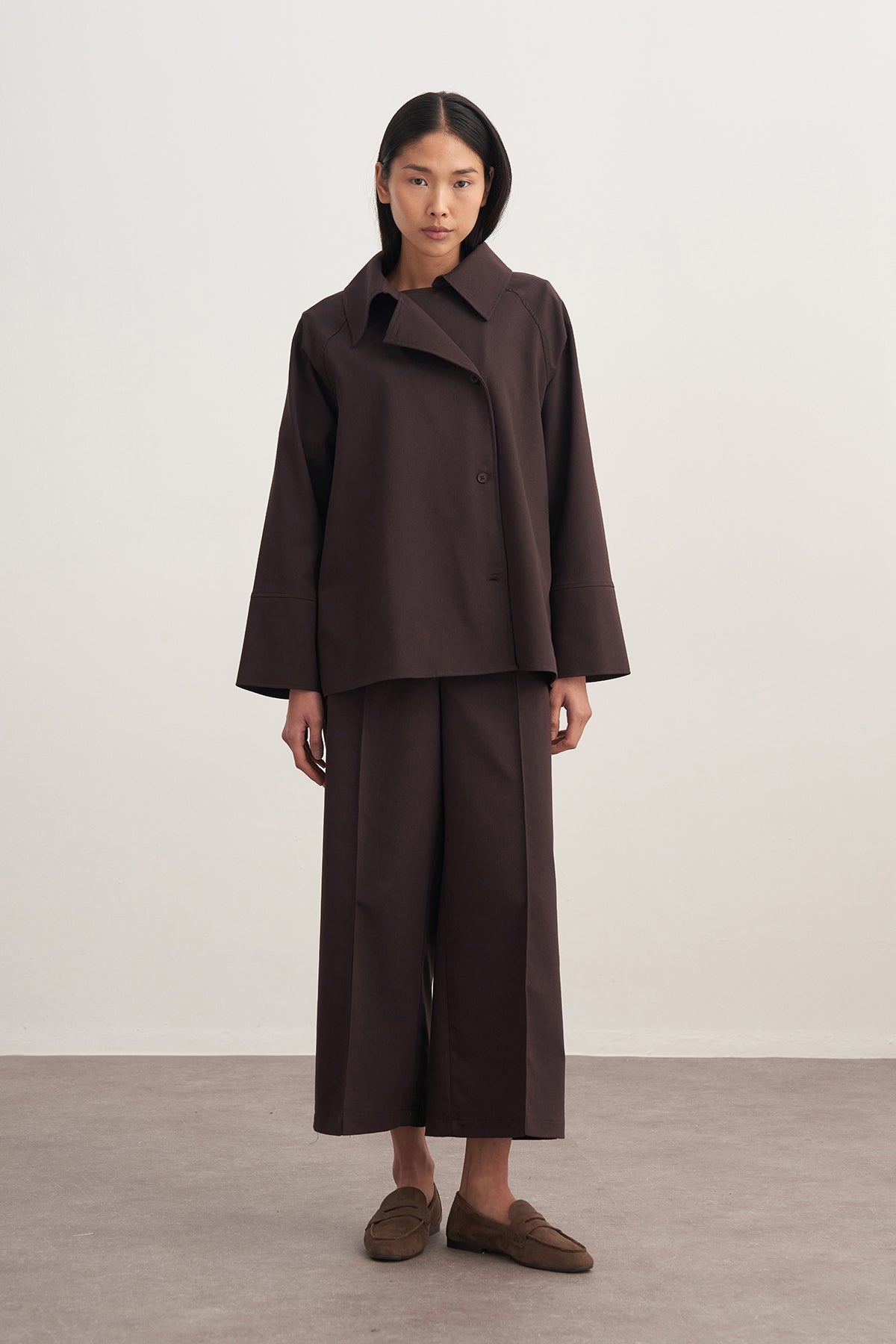 Kadın Gabardin Kruvaze Gömlek Kahve