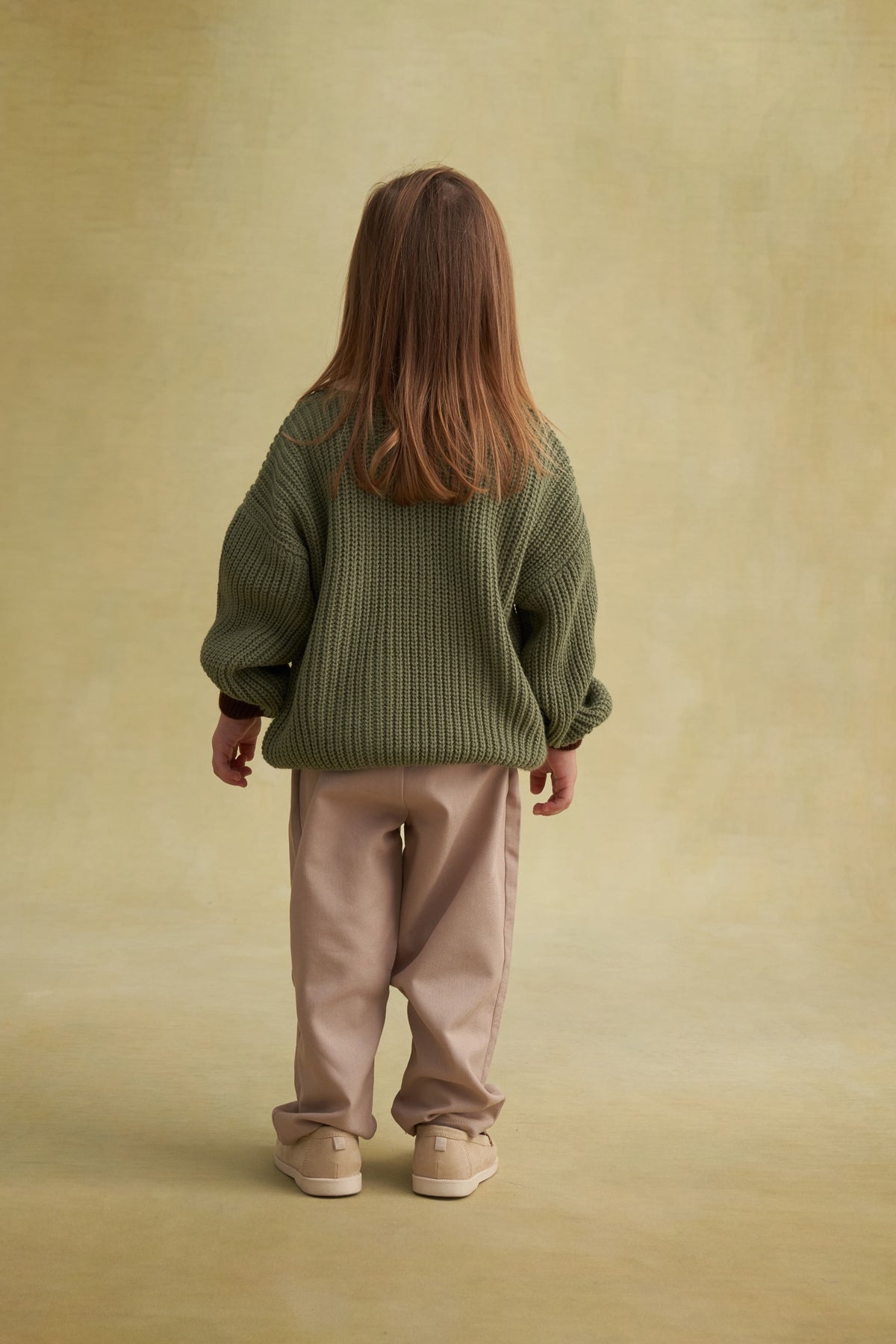 Unisex Çocuk Gabardin Bel Lastikli Pantolon Bej