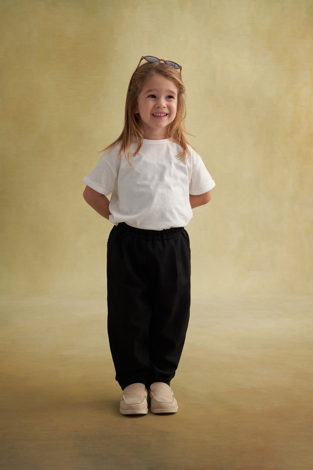 Unisex Çocuk Gabardin Bel Lastikli Pantolon Siyah