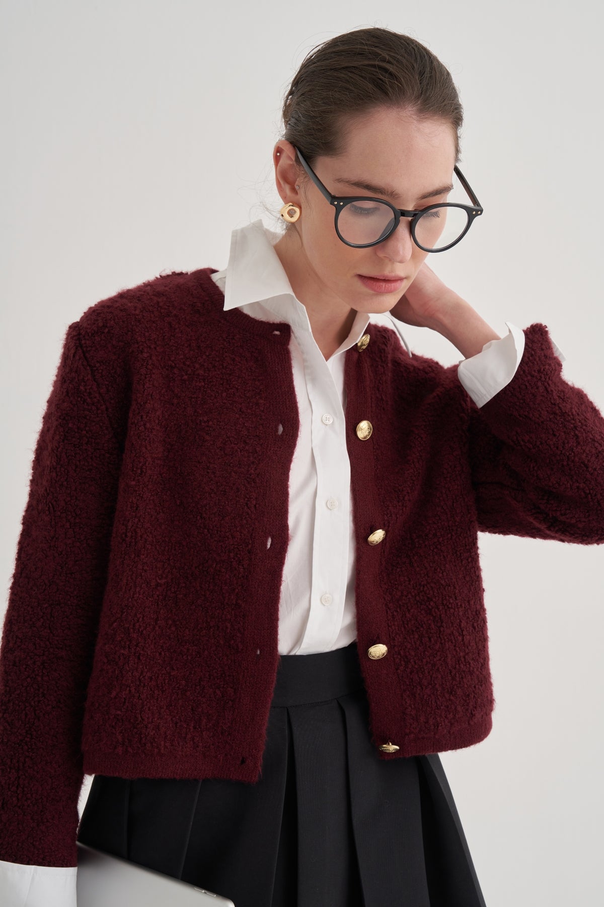 Kadın Yünlü Triko Hırka Bordo