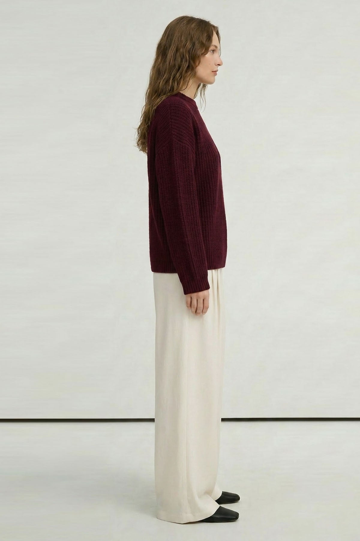 Kadın Oversize Triko Kazak Bordo