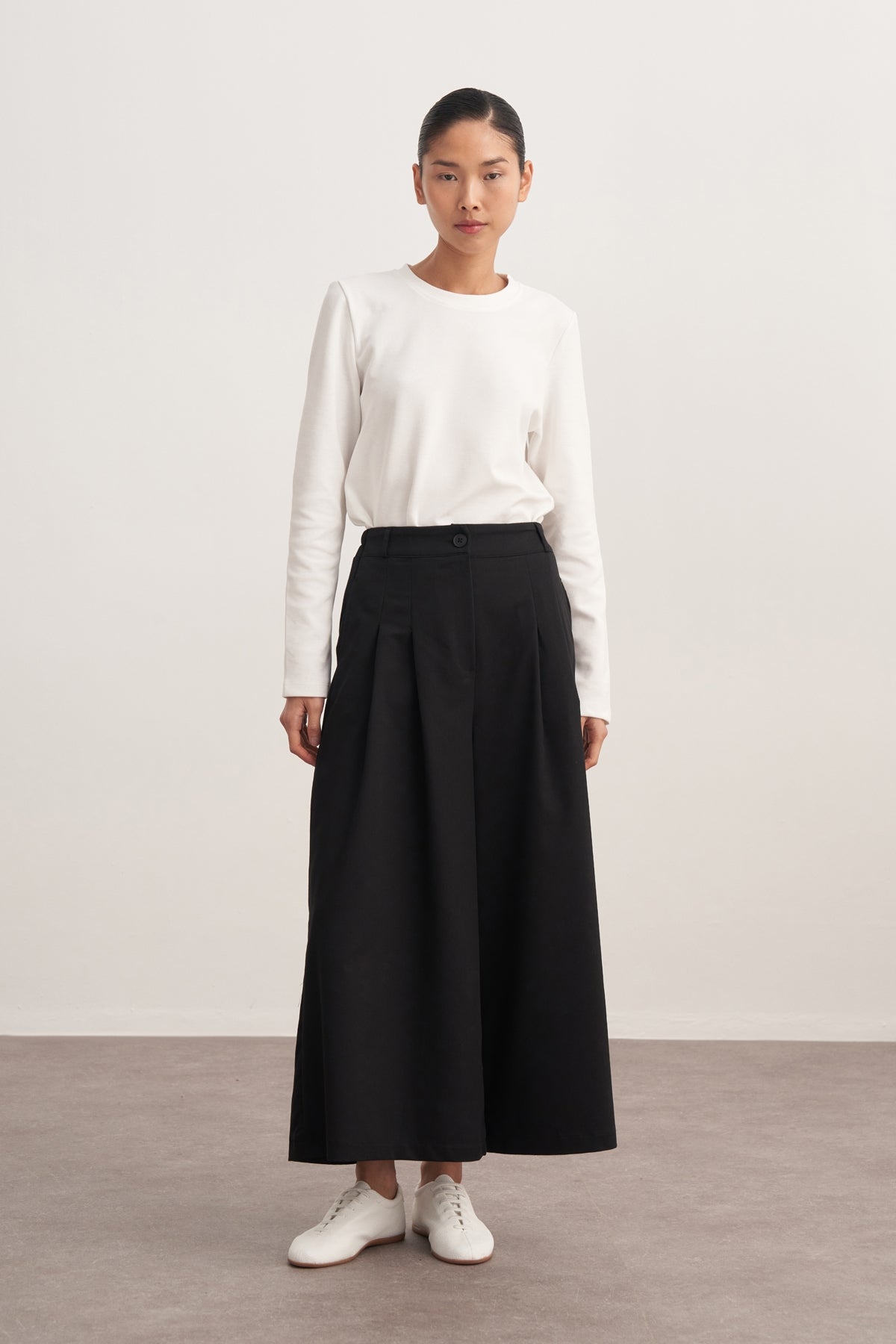 Kadın Gabardin Çift Pile Pantolon Siyah