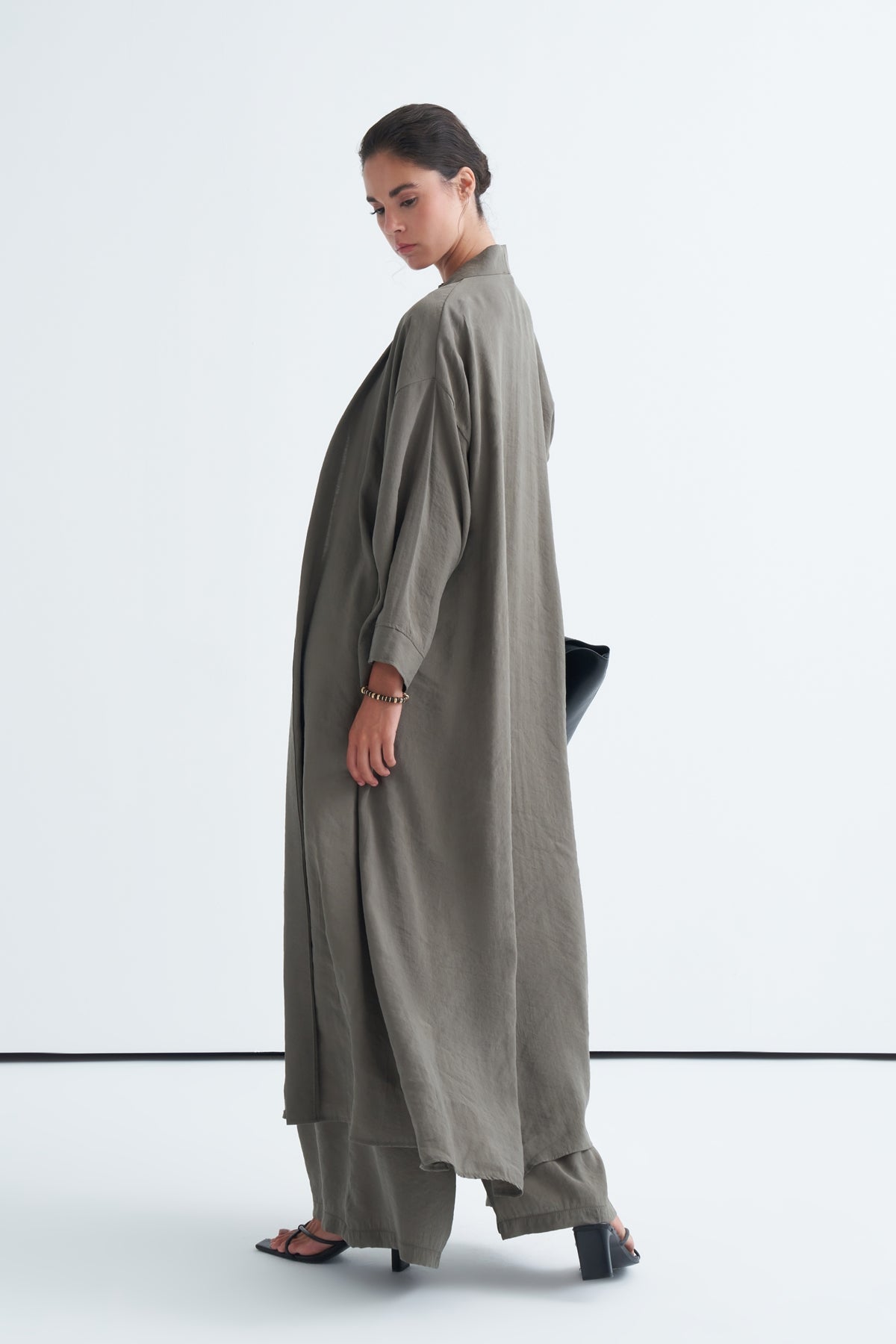 Modal 3'lü Pantolon Bluzlu Abaya Takım Haki