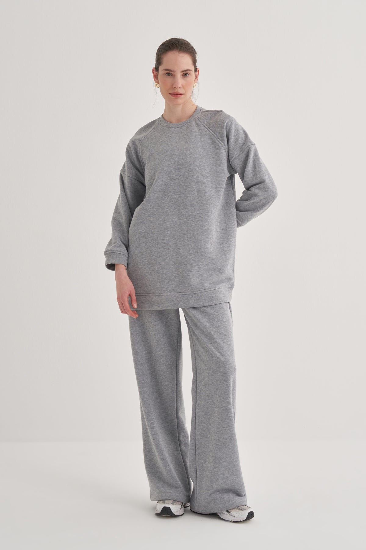 Kadın Oversize Sweat Gri Melanj
