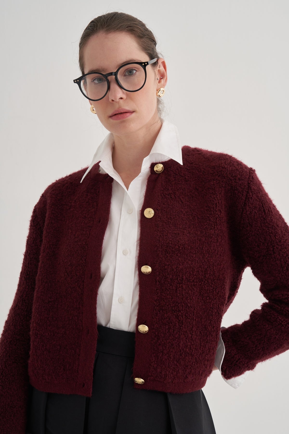 Kadın Yünlü Triko Hırka Bordo