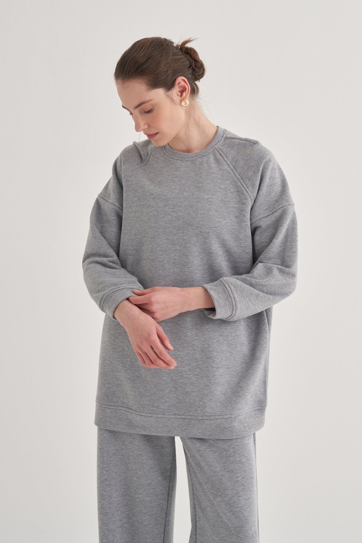 Kadın Oversize Sweat Gri Melanj
