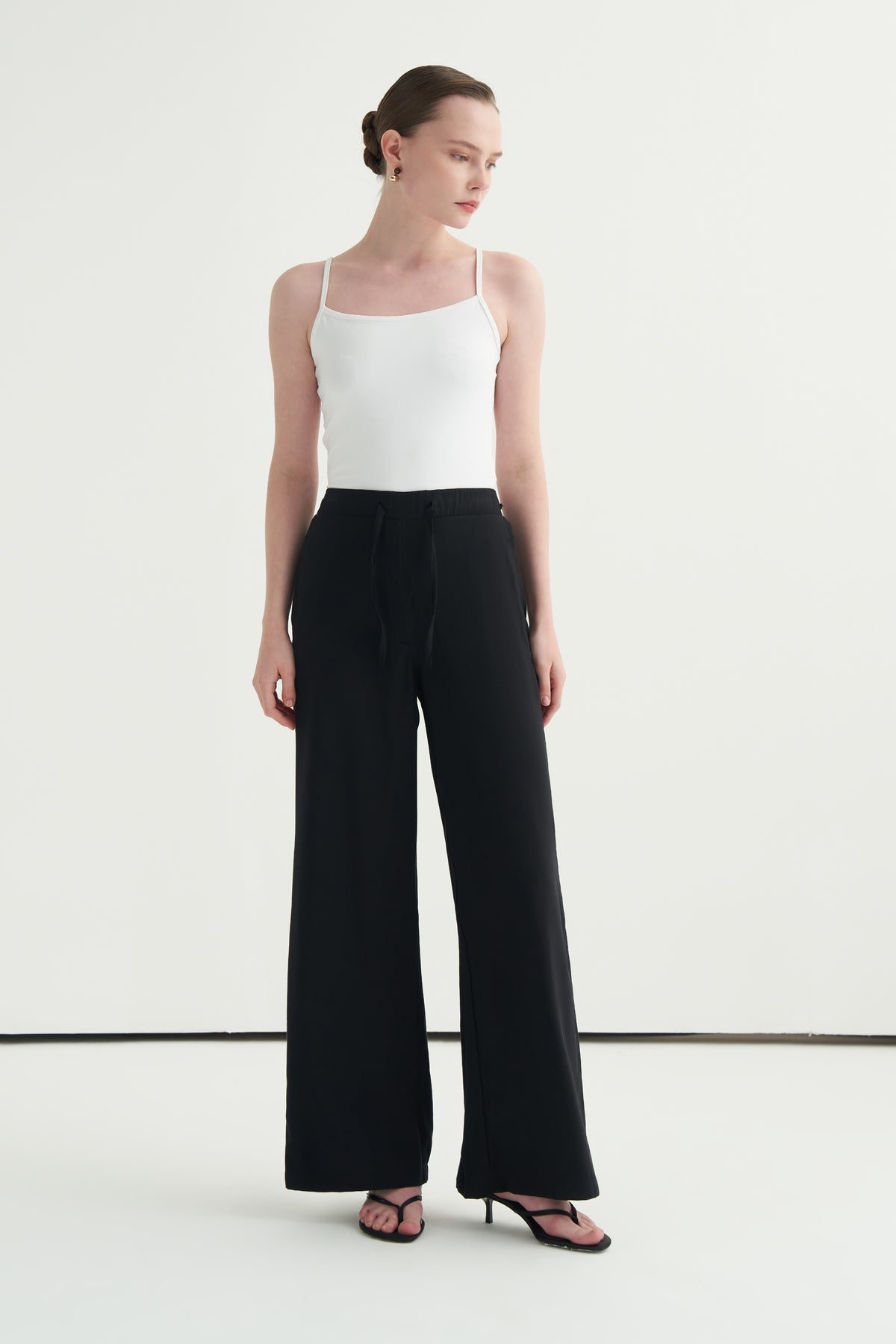 Kadın Modal Bağcıklı Palazzo Pantolon Siyah