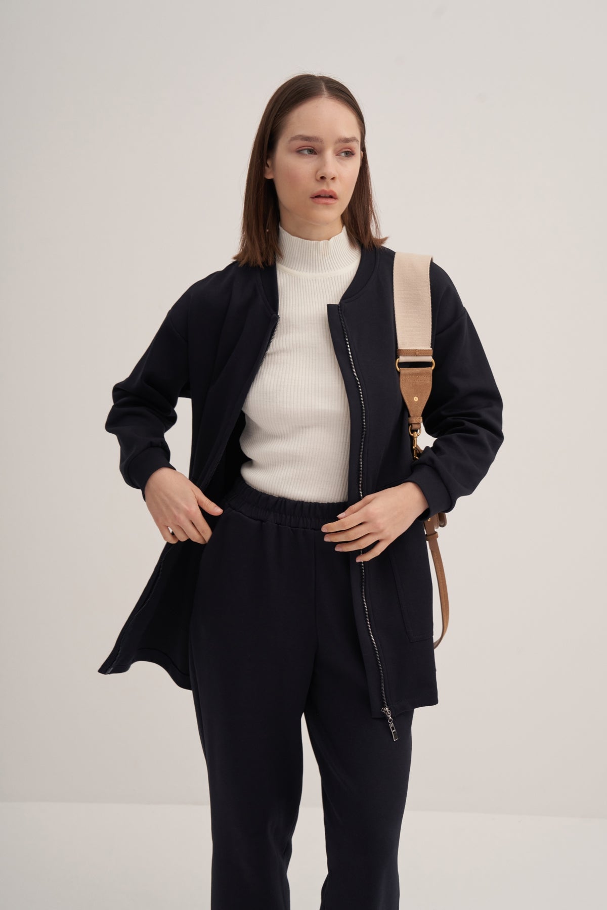 Kadın İnterlok Düz Kesim Pantolon Lacivert