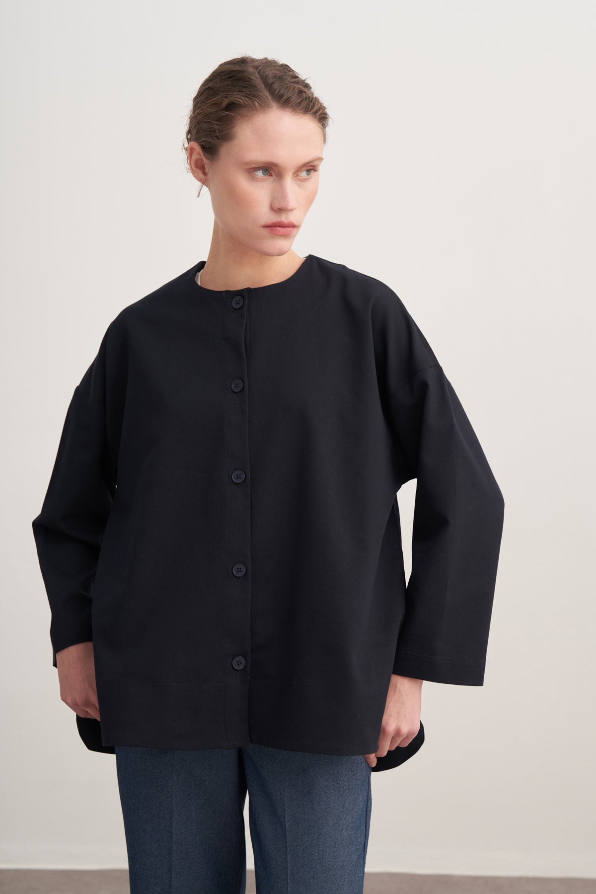 Kadın Gabardin Ceket Gömlek Lacivert