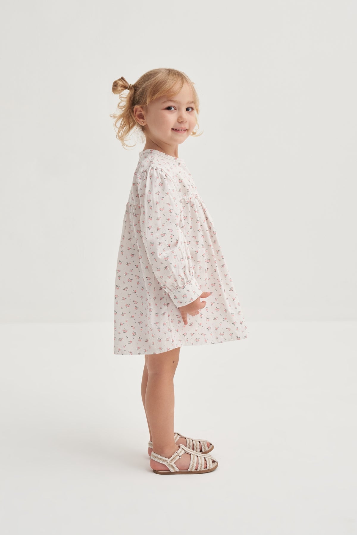 Kız Çocuk Poplin Elbise Pembe Çıtır Çiçek Desenli