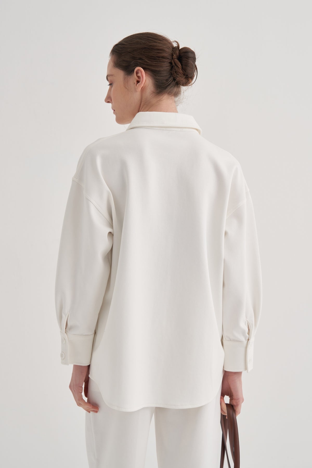 Kadın İnterlok Basic Gömlek Ekru