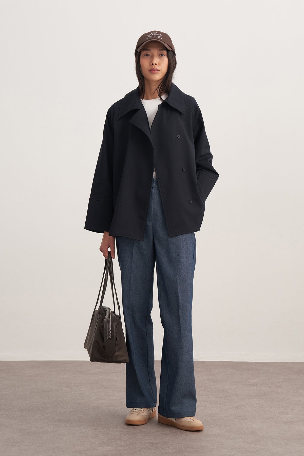 Kadın Gabardin Kruvaze Gömlek Lacivert