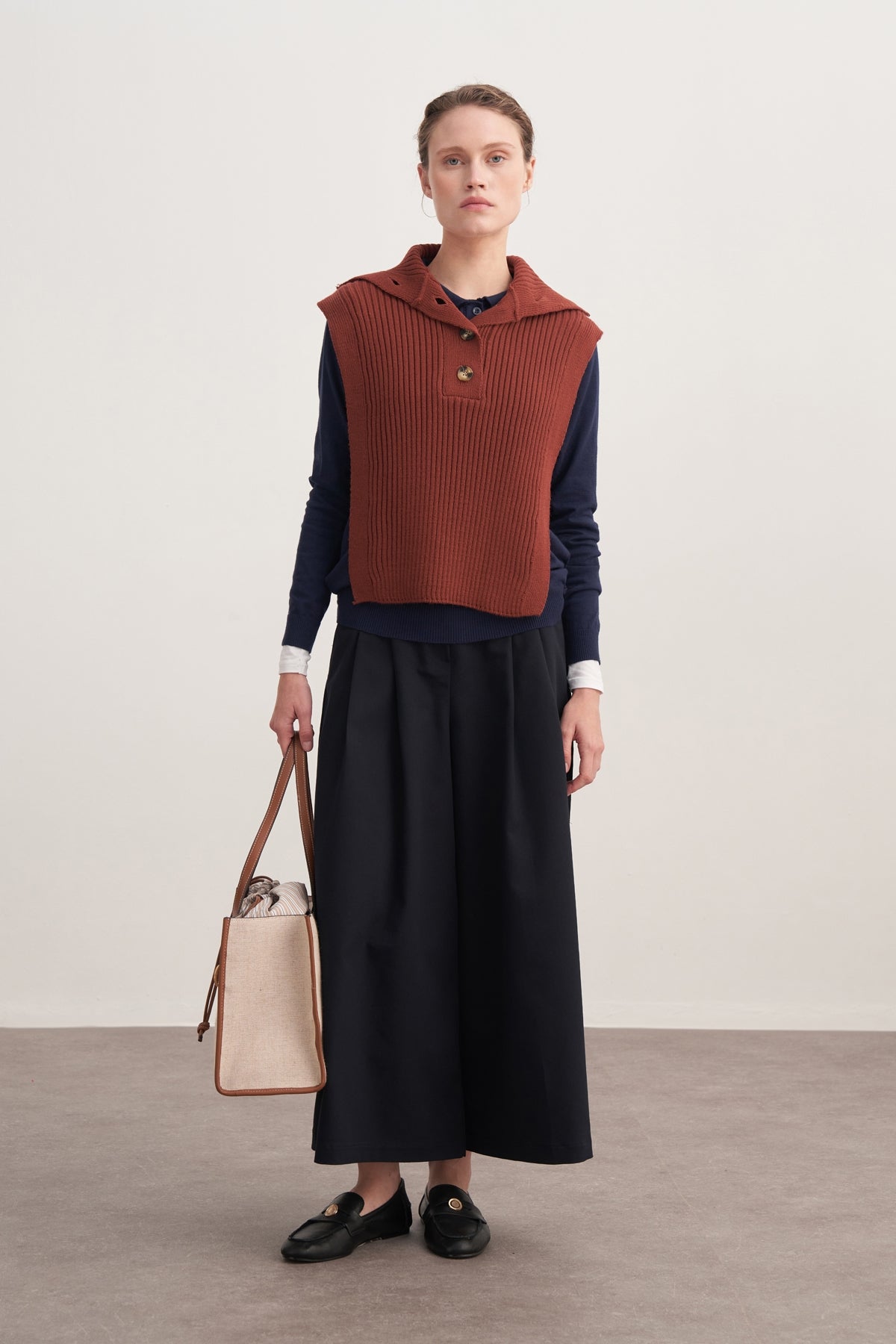 Kadın Gabardin Çift Pile Pantolon Lacivert