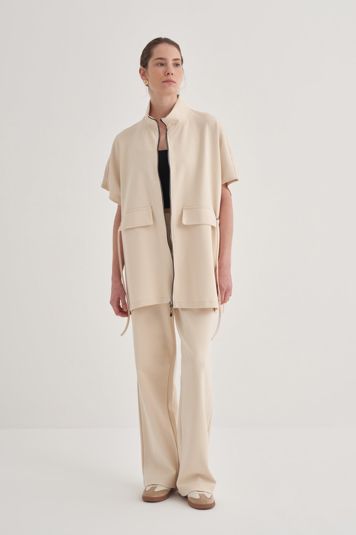 Kadın İnterlok Oversize Yelek Bej