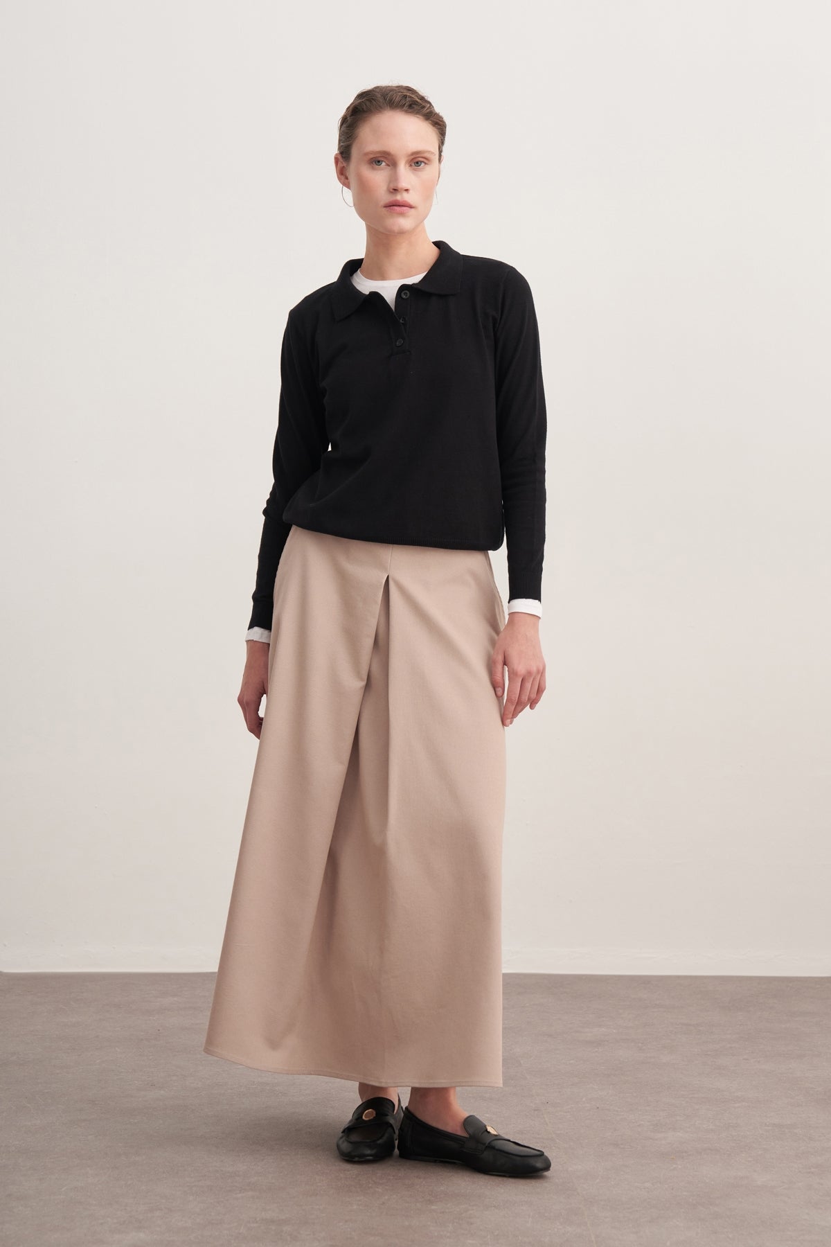 Kadın Polo Yaka Viskon Triko Kazak Siyah