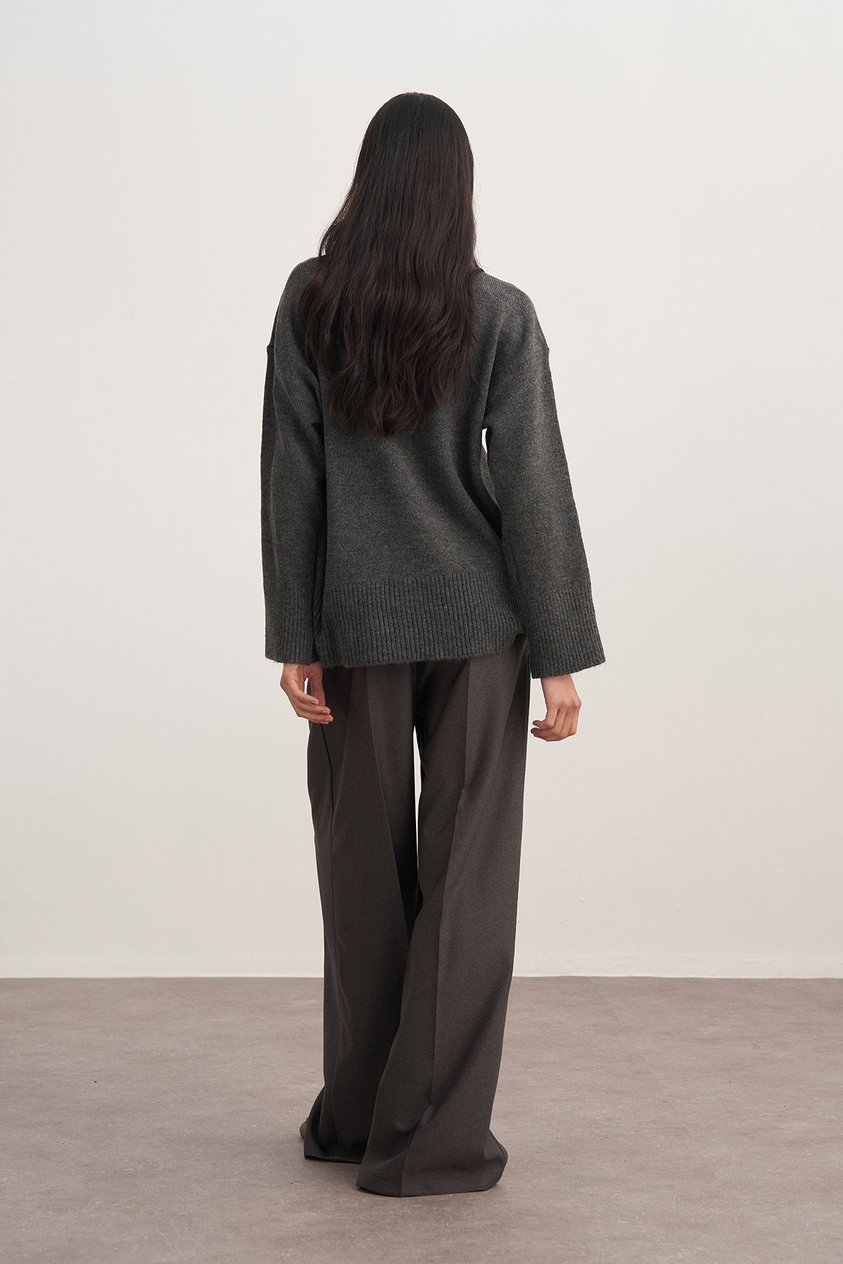 Kadın Basic Triko Kazak Antrasit