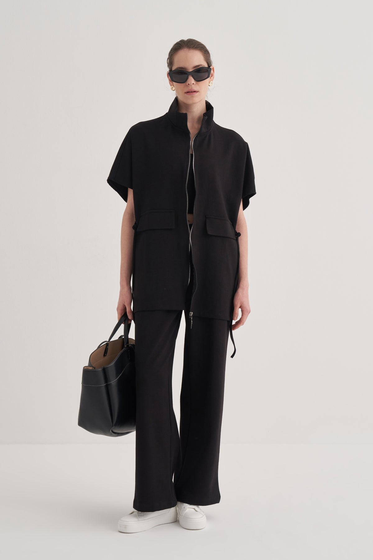 Kadın İnterlok Oversize Yelek Pantolon Takım Siyah