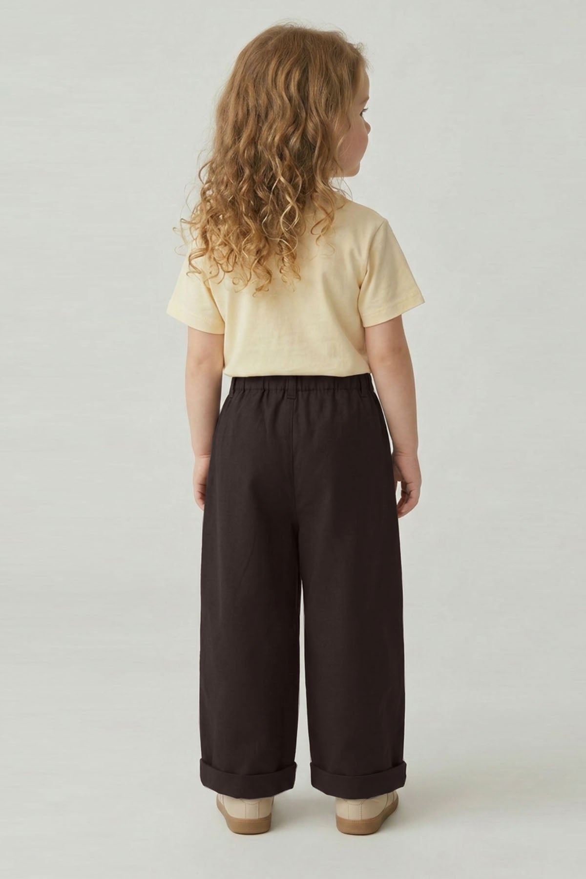 Unisex Çocuk Pileli Pantolon Tişört Takım Sarı/Kahve