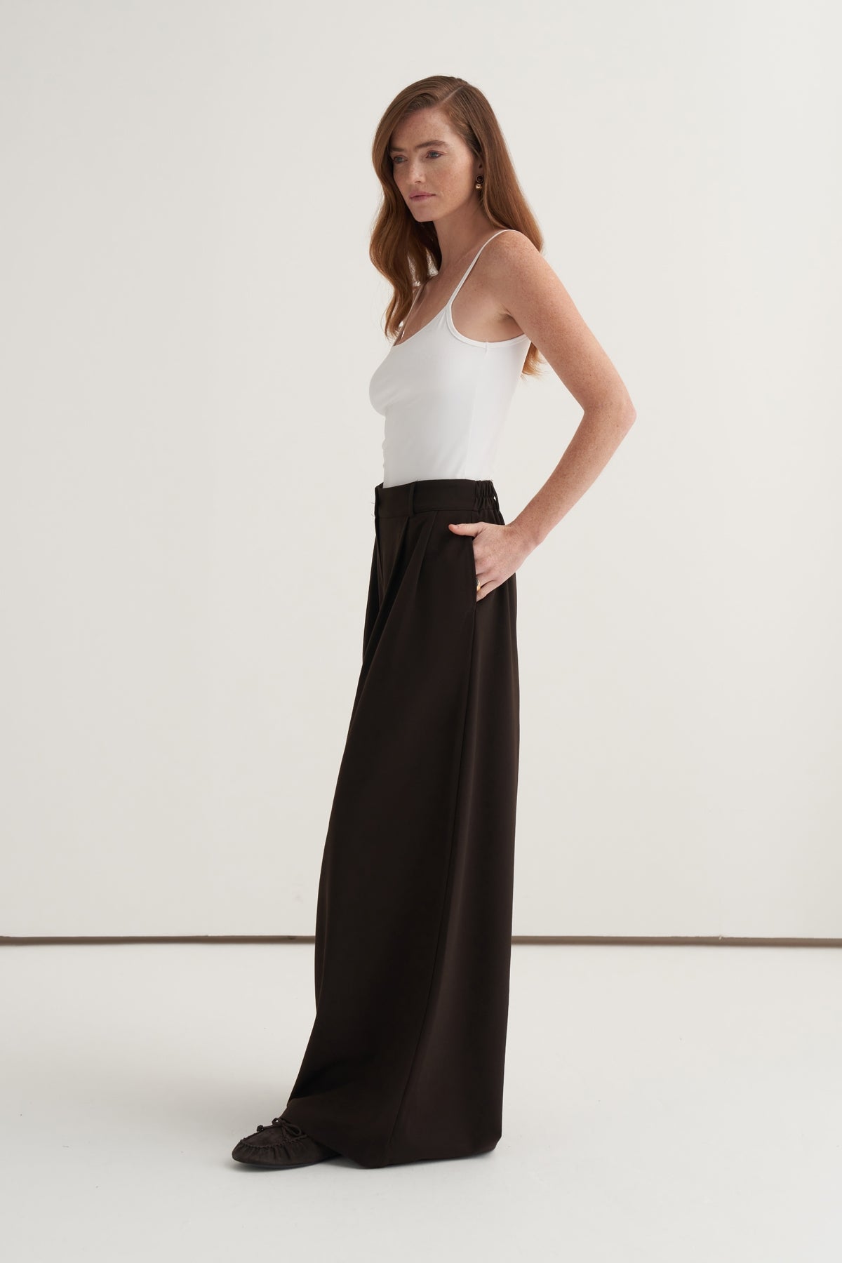 Kadın Çift Pileli Bol Paça Palazzo Pantolon Acı Kahve