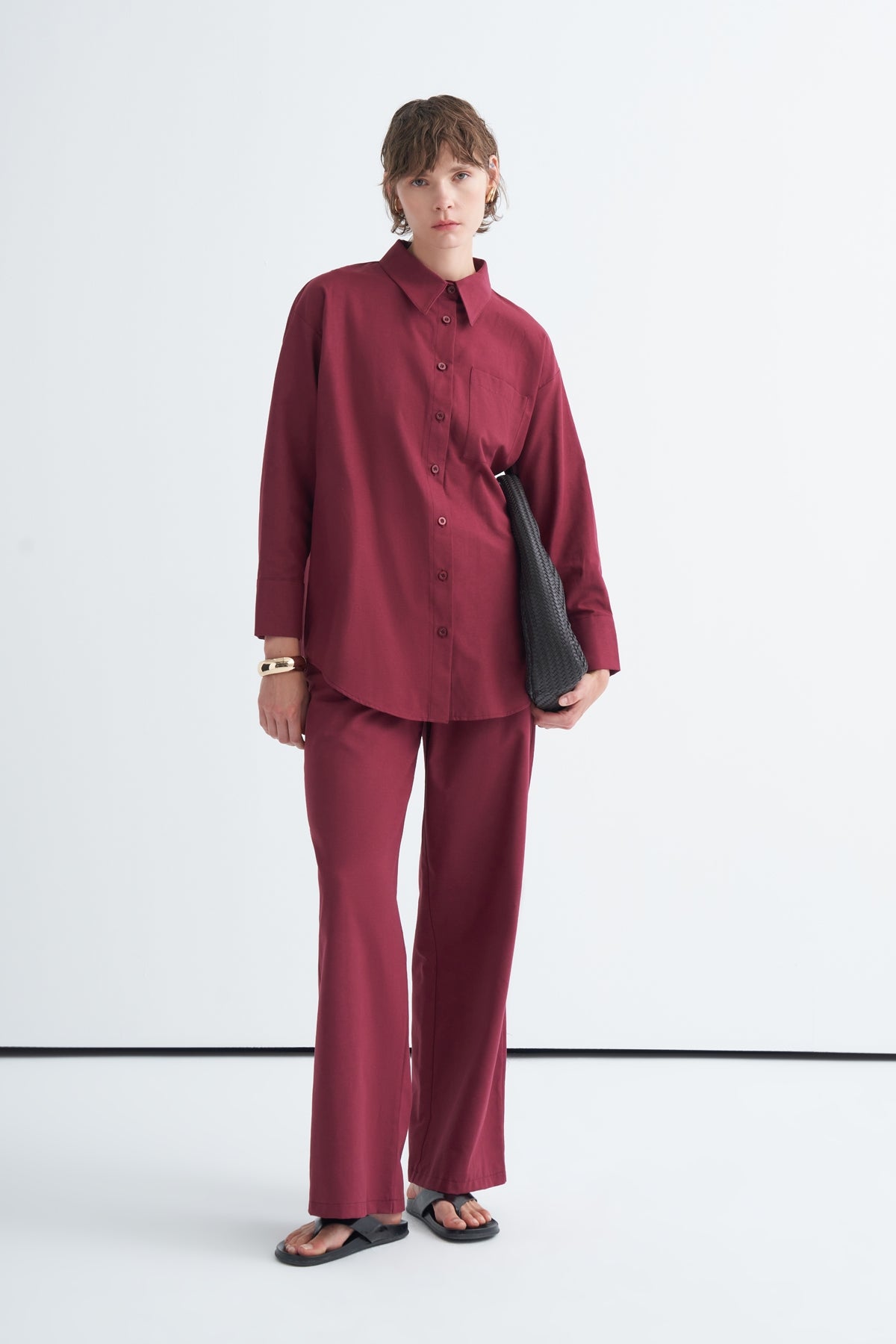 Basic Gömlek Pantolon Takım Bordo