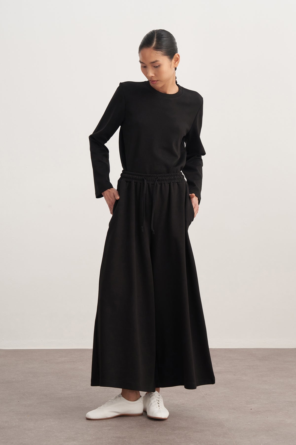 Kadın İnterlok Bol Paçalı Pantolon Siyah