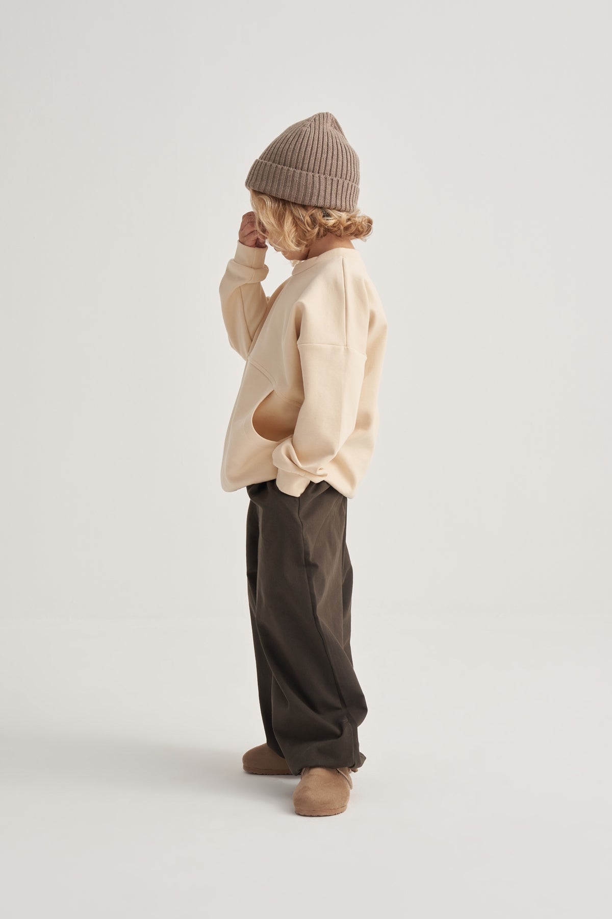 Unisex Çocuk İnterlok Cepli Sweatshirt Bej