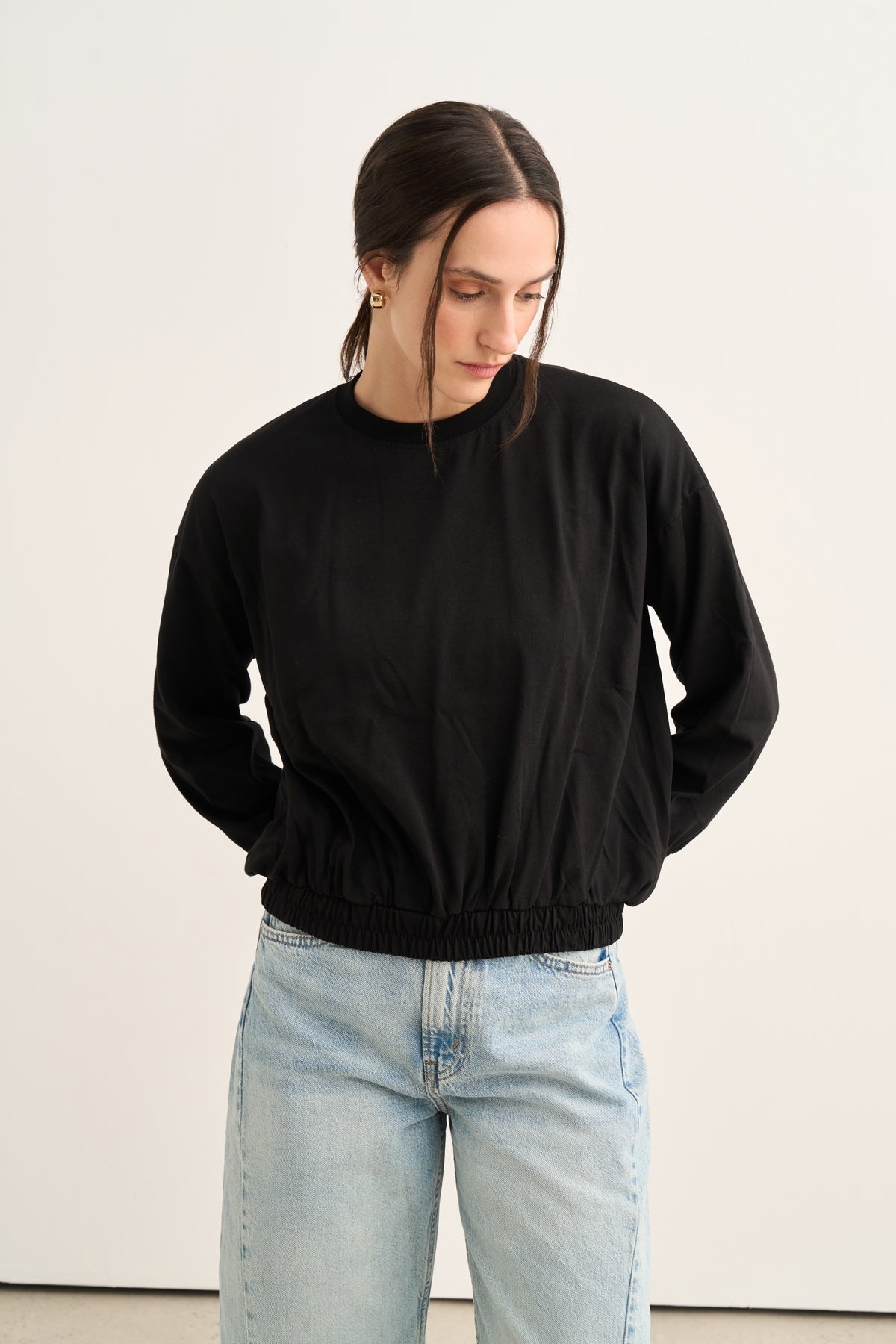 Kadın Beli Lastikli Sweat Siyah