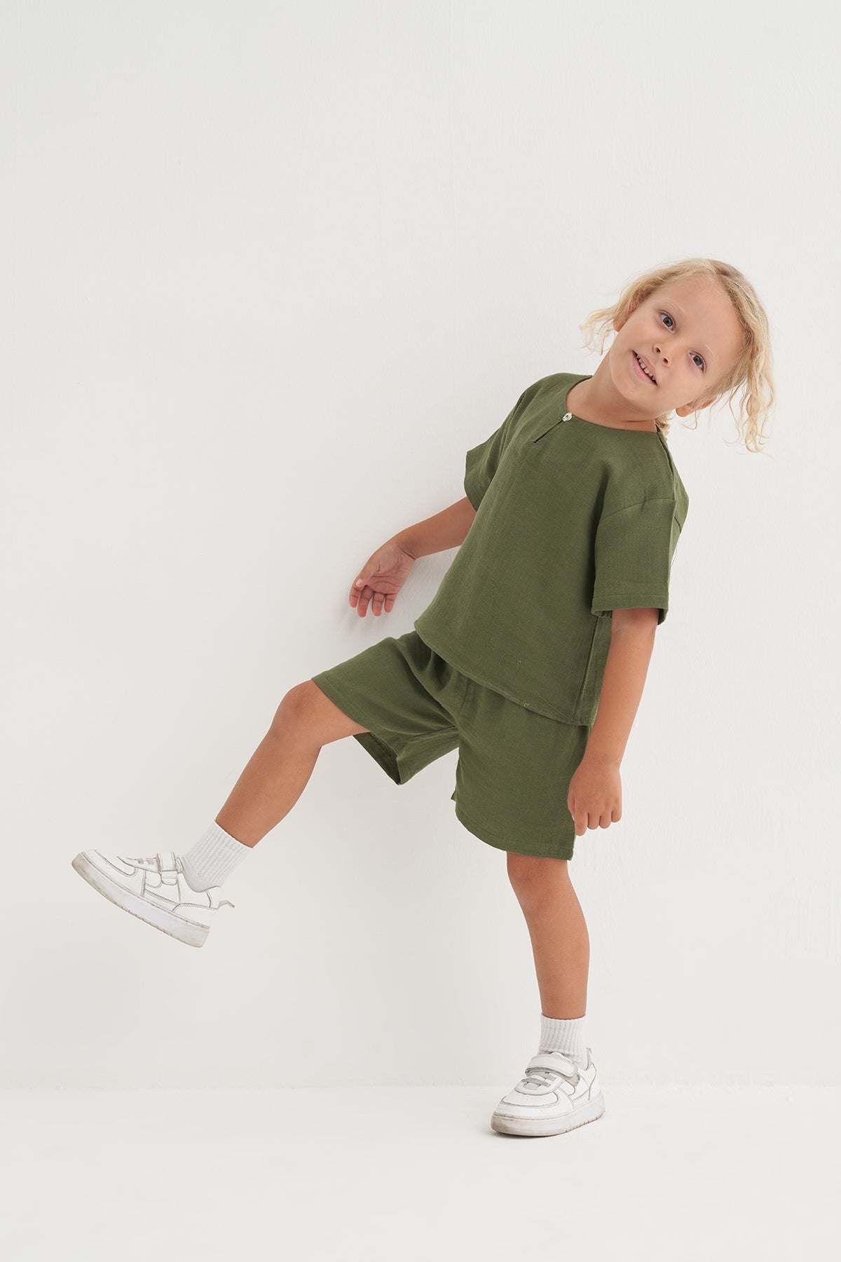 Unisex Çocuk Müslin Takım Yeşil