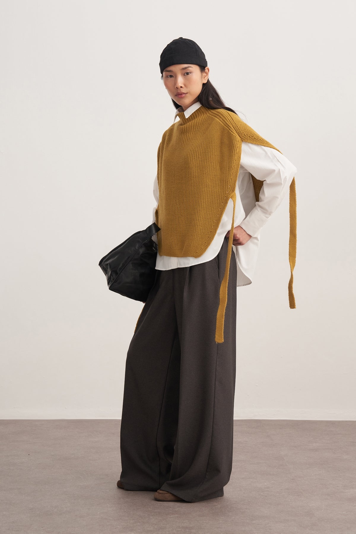 Kadın Bağlama Detaylı Triko Süveter Yağ Yeşili