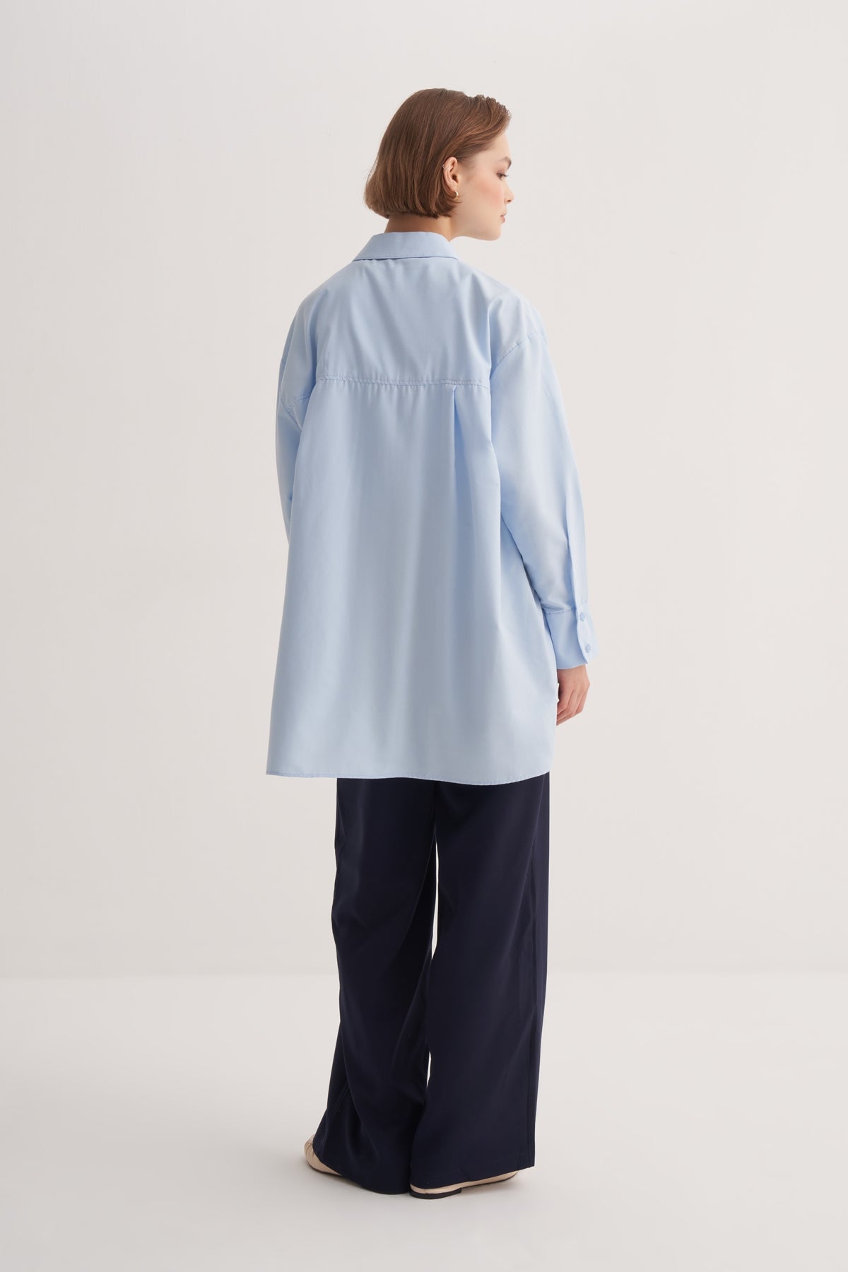Kadın Poplin Oversize Robalı Gömlek Mavi