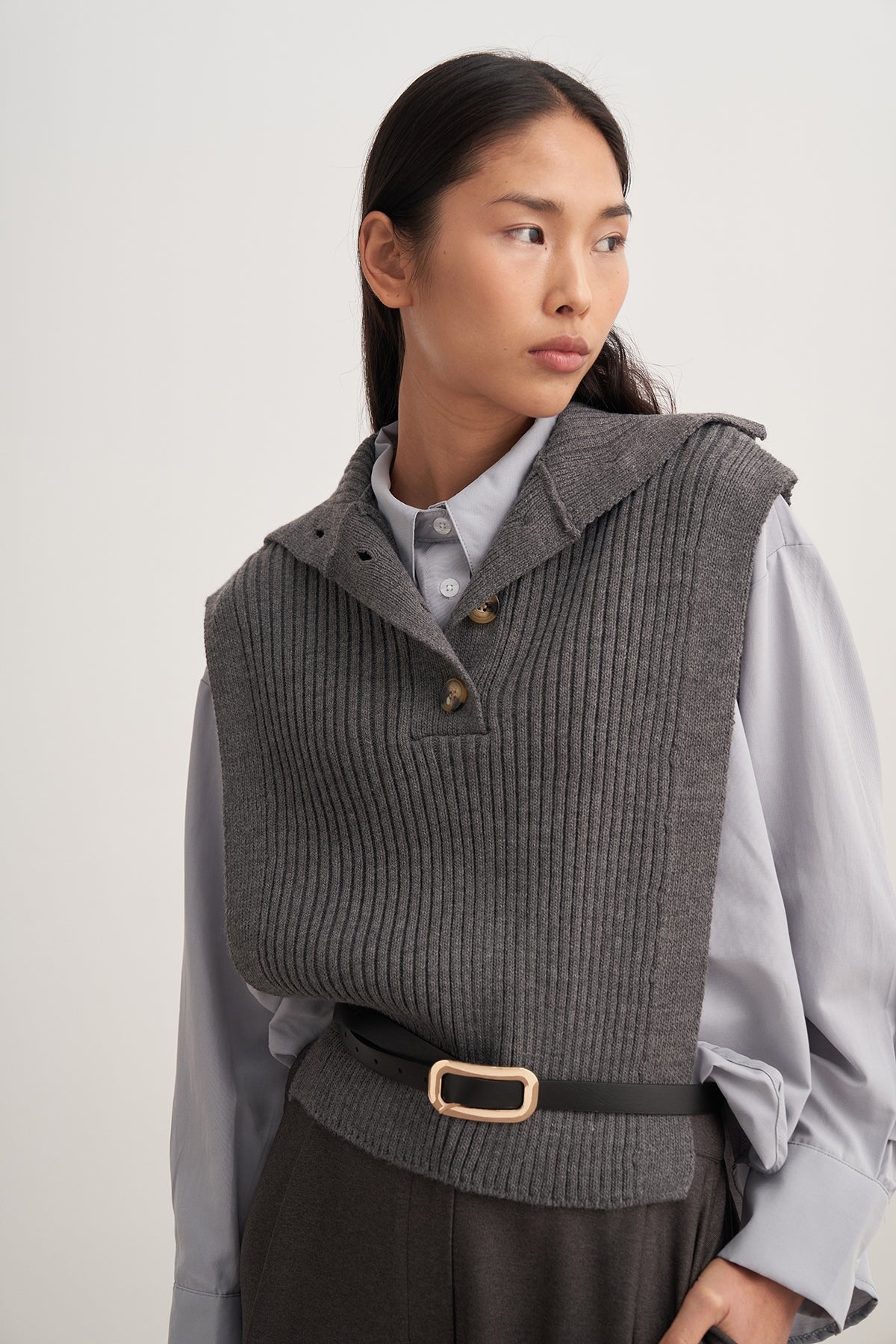 Kadın Düğmeli Triko Süveter Antrasit