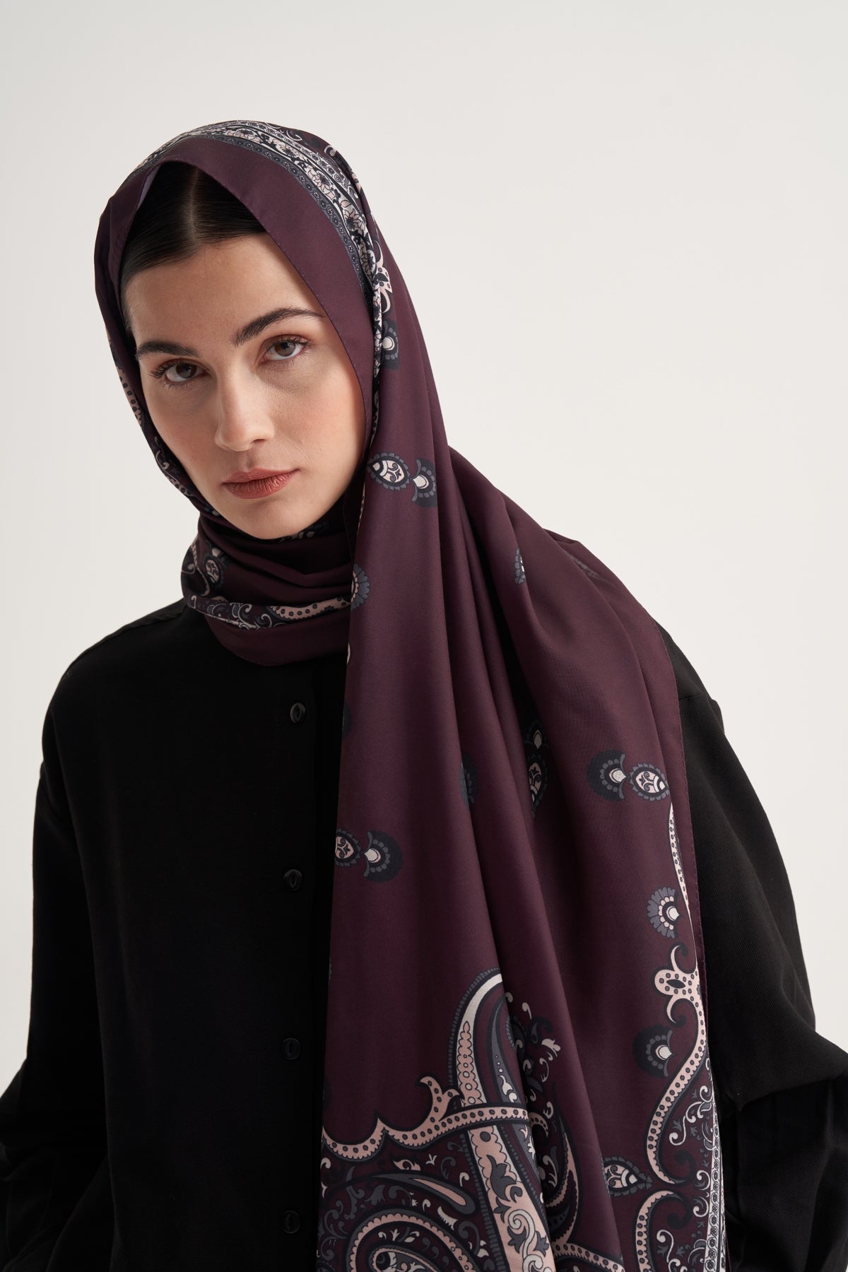 Kadın İpeksi Aster Desen Şal Bordo