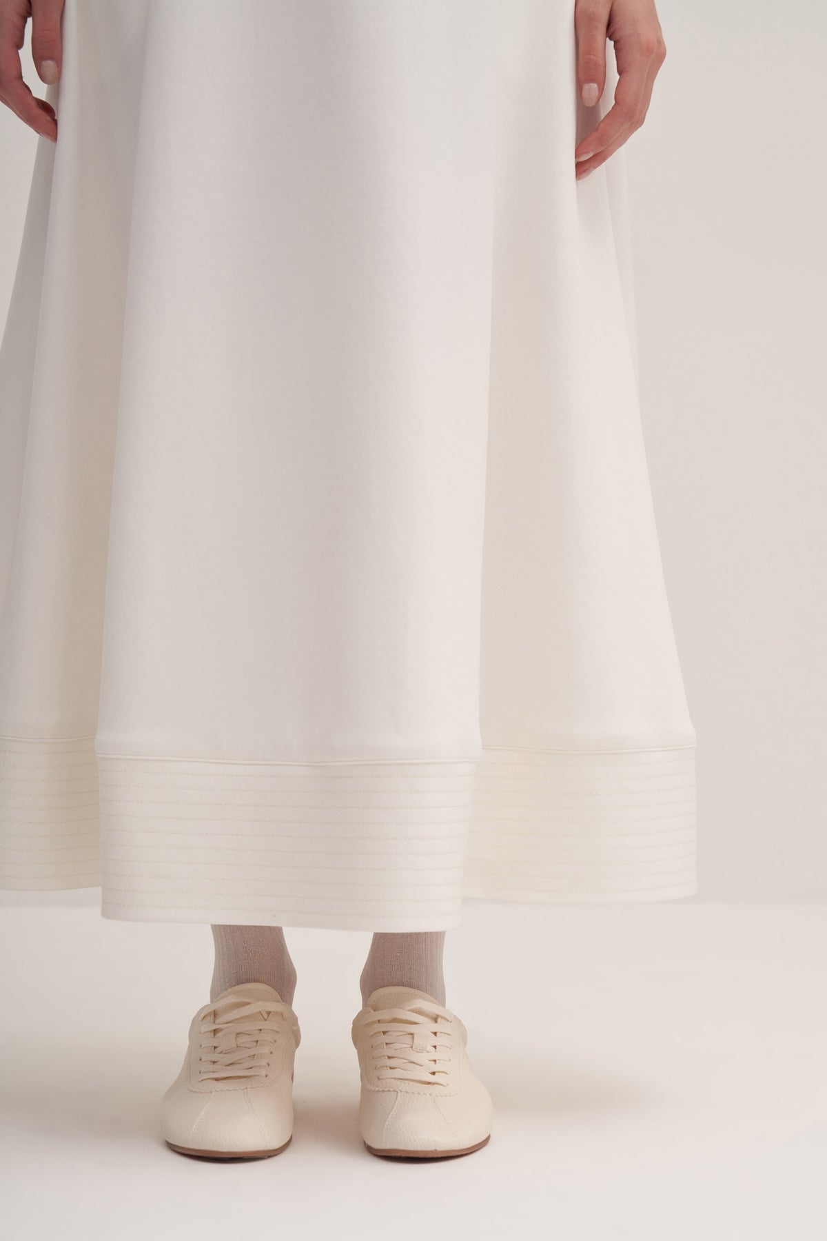 Kadın İnterlok Parçalı Volanlı Etek Ekru