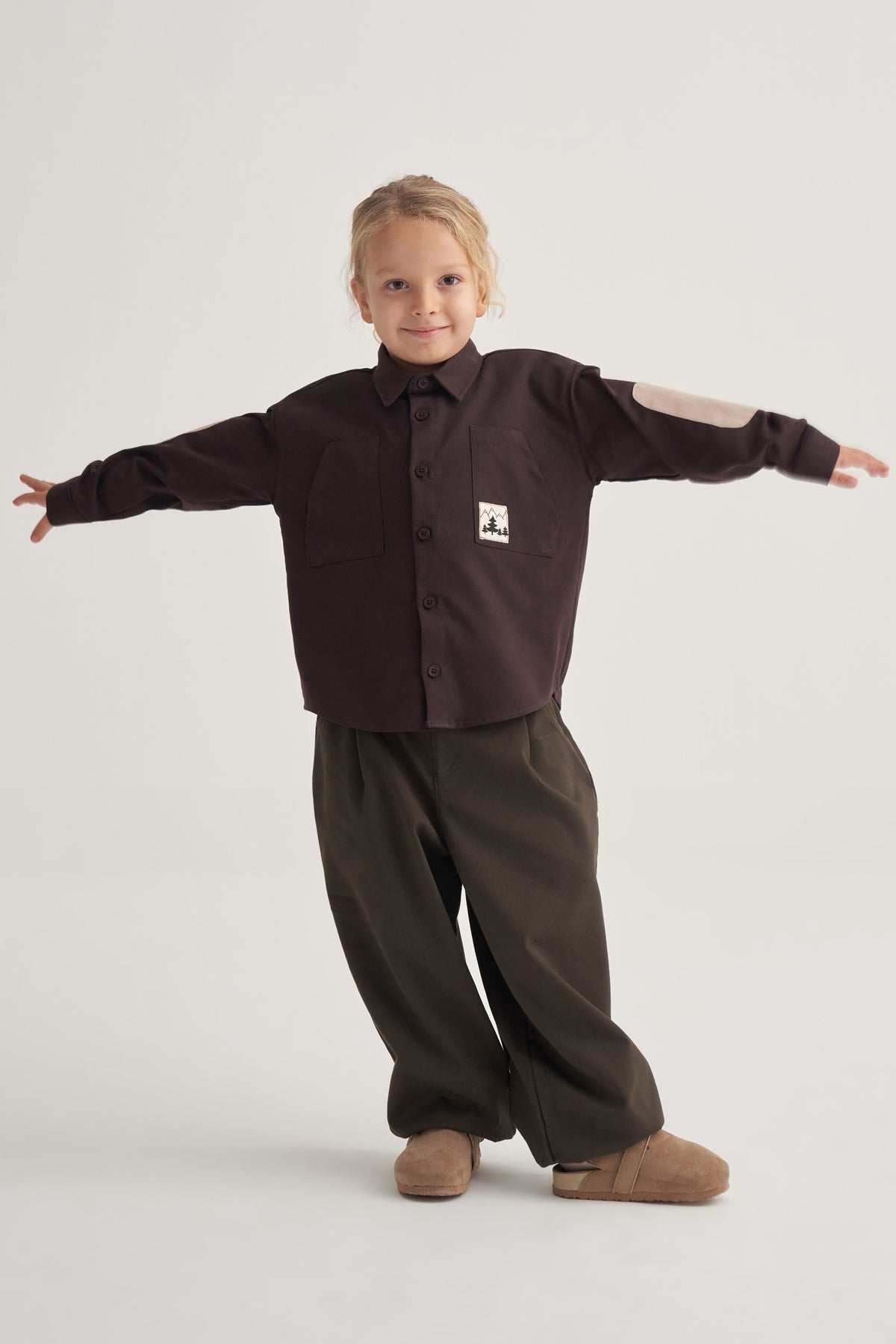 Unisex Çocuk Gabardin Gömlek Kahve