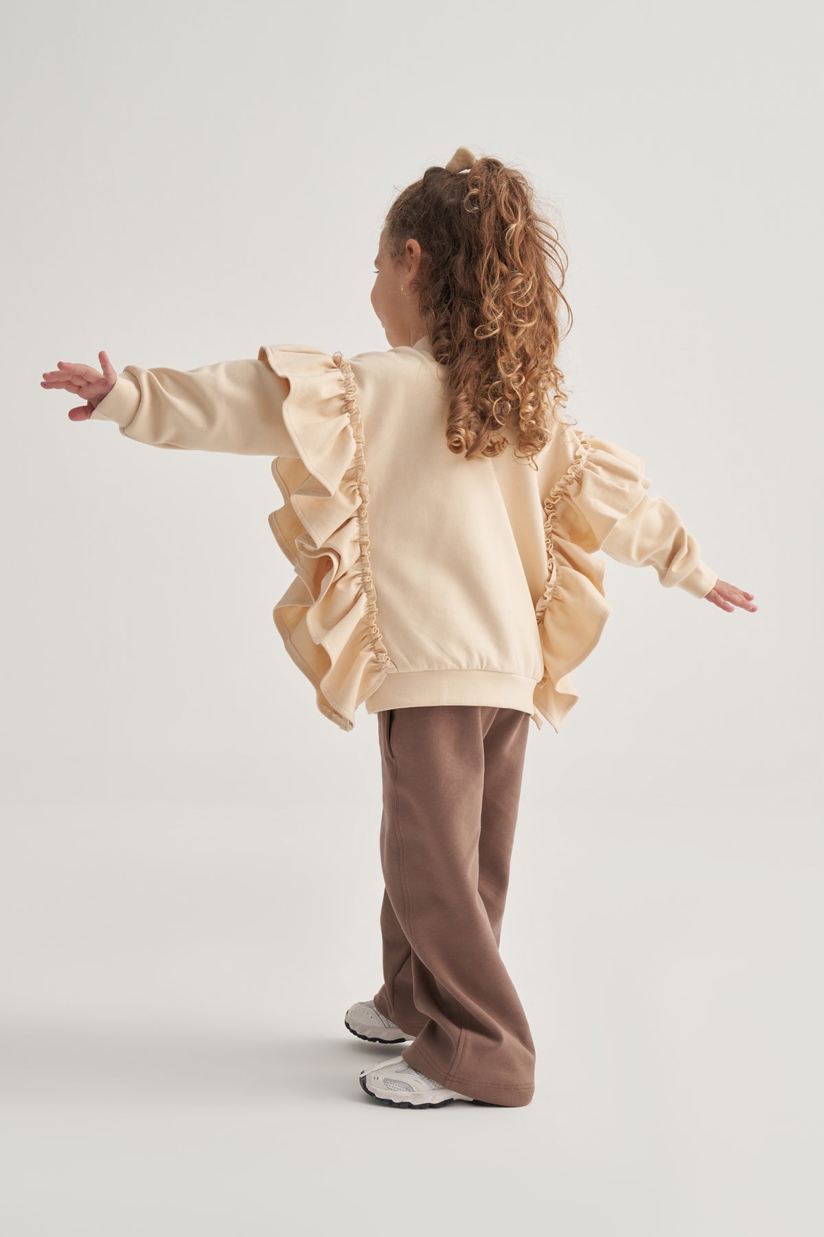 Unisex Çocuk İnterlok Fırfırlı Sweatshirt Bej