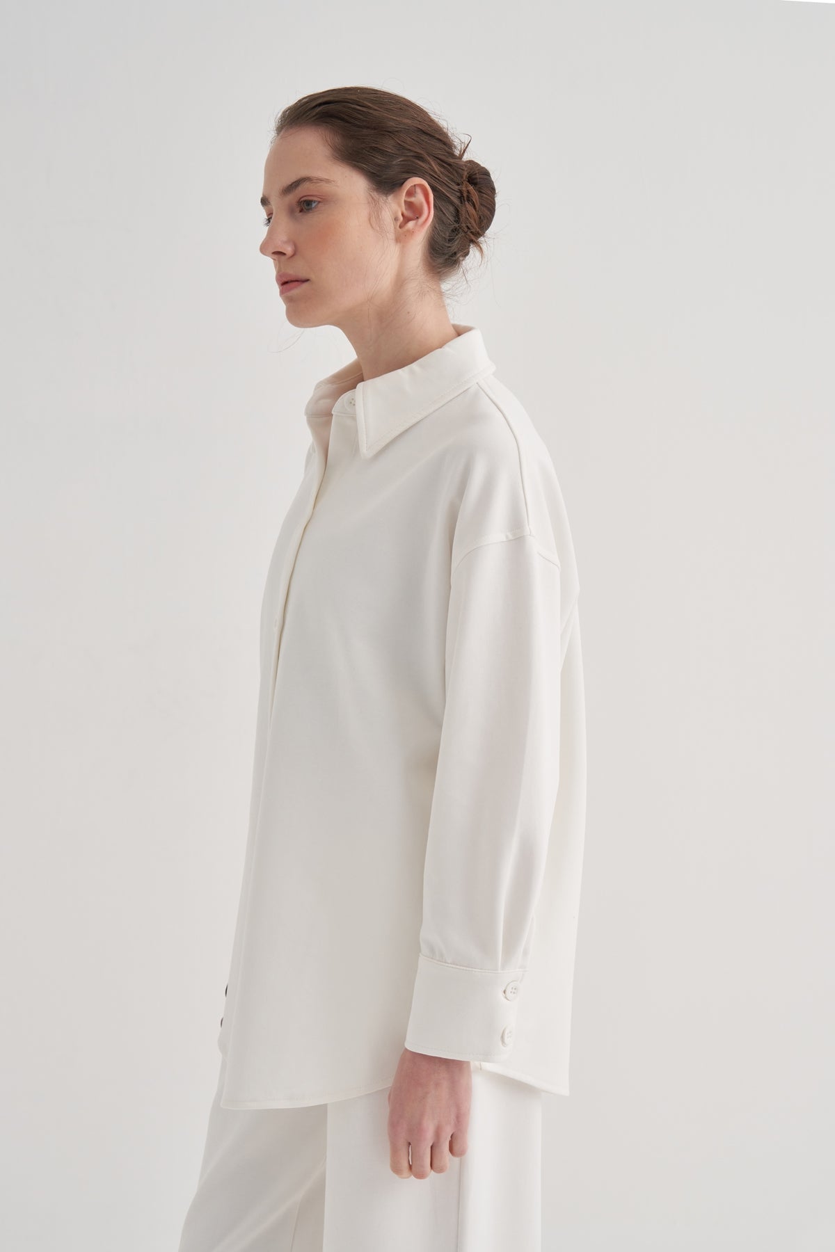 Kadın İnterlok Basic Gömlek Ekru