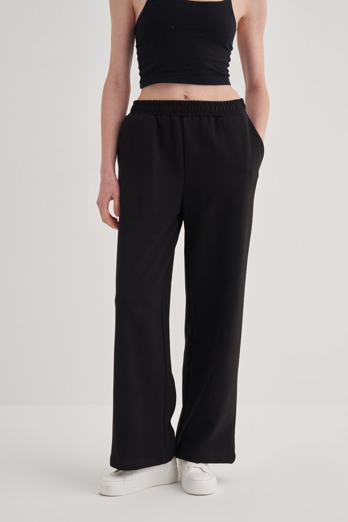 Kadın İnterlok Palazzo Pantolon Siyah