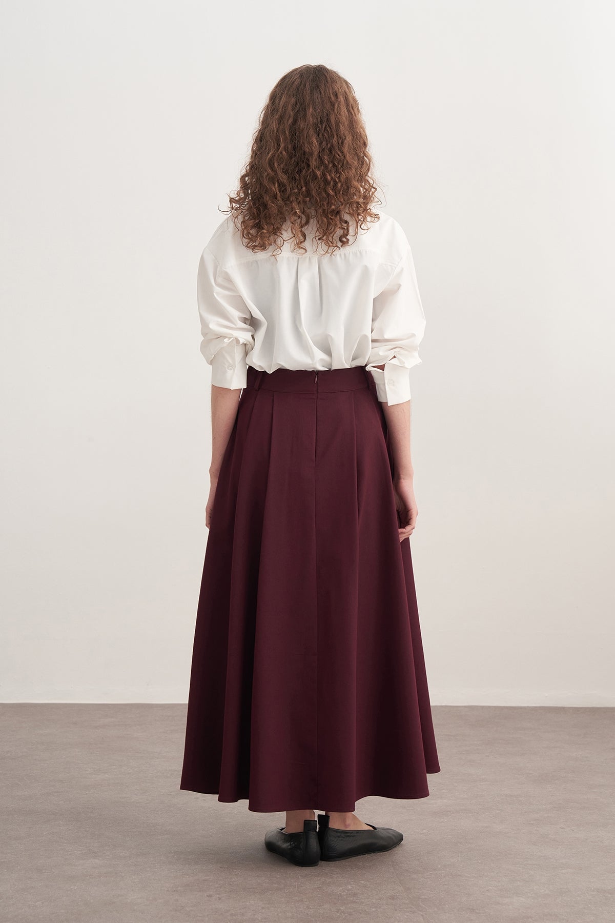 Kadın Gabardin Çift Pile Etek Mürdüm