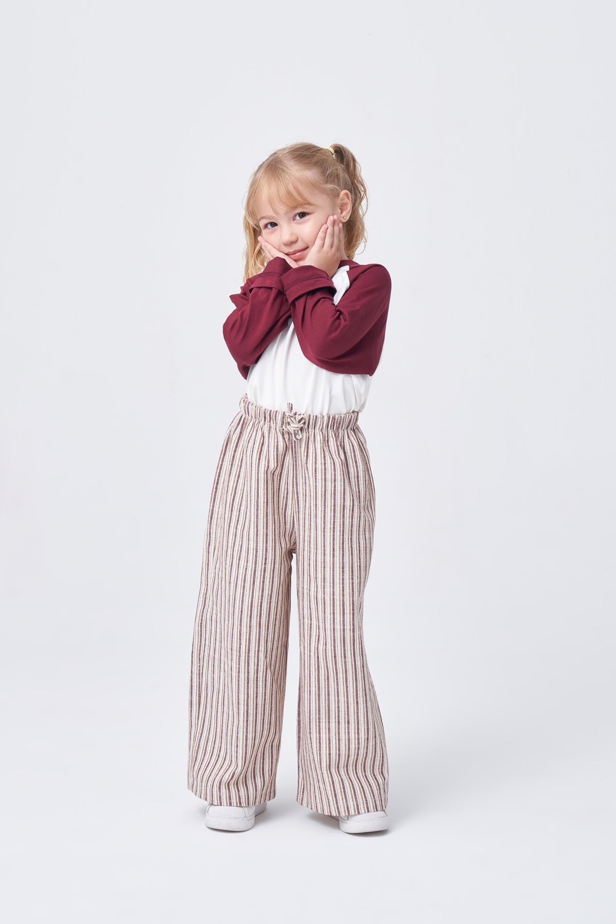 Unisex Çocuk Çizgili Pantolonlu Takım Bordo