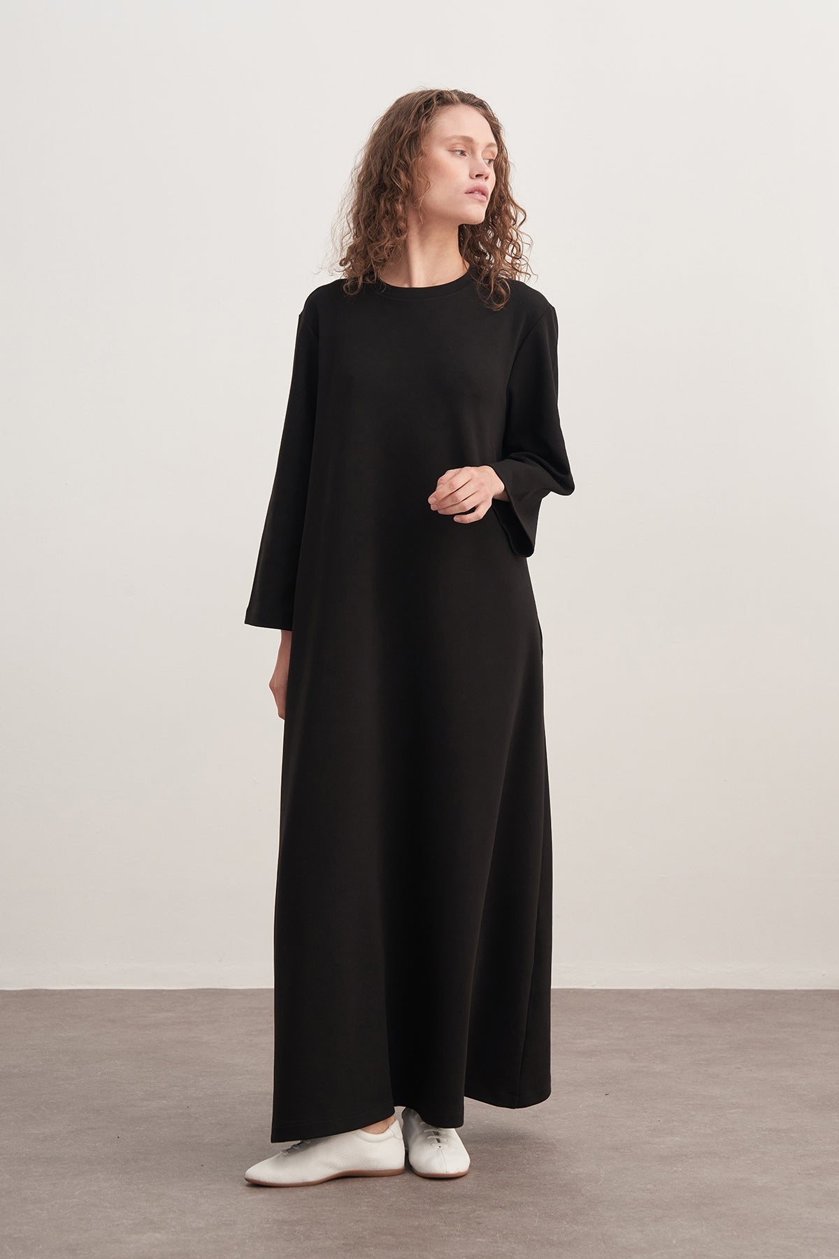 Kadın İnterlok Oversize Elbise Siyah