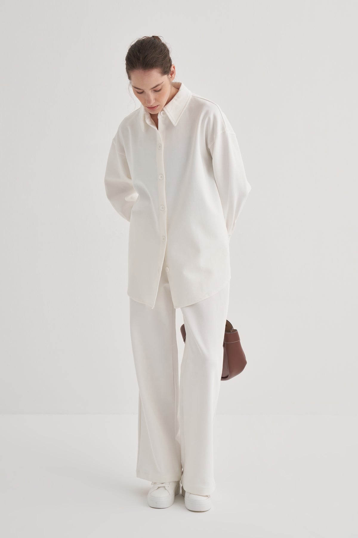 Kadın İnterlok Palazzo Pantolon Ekru