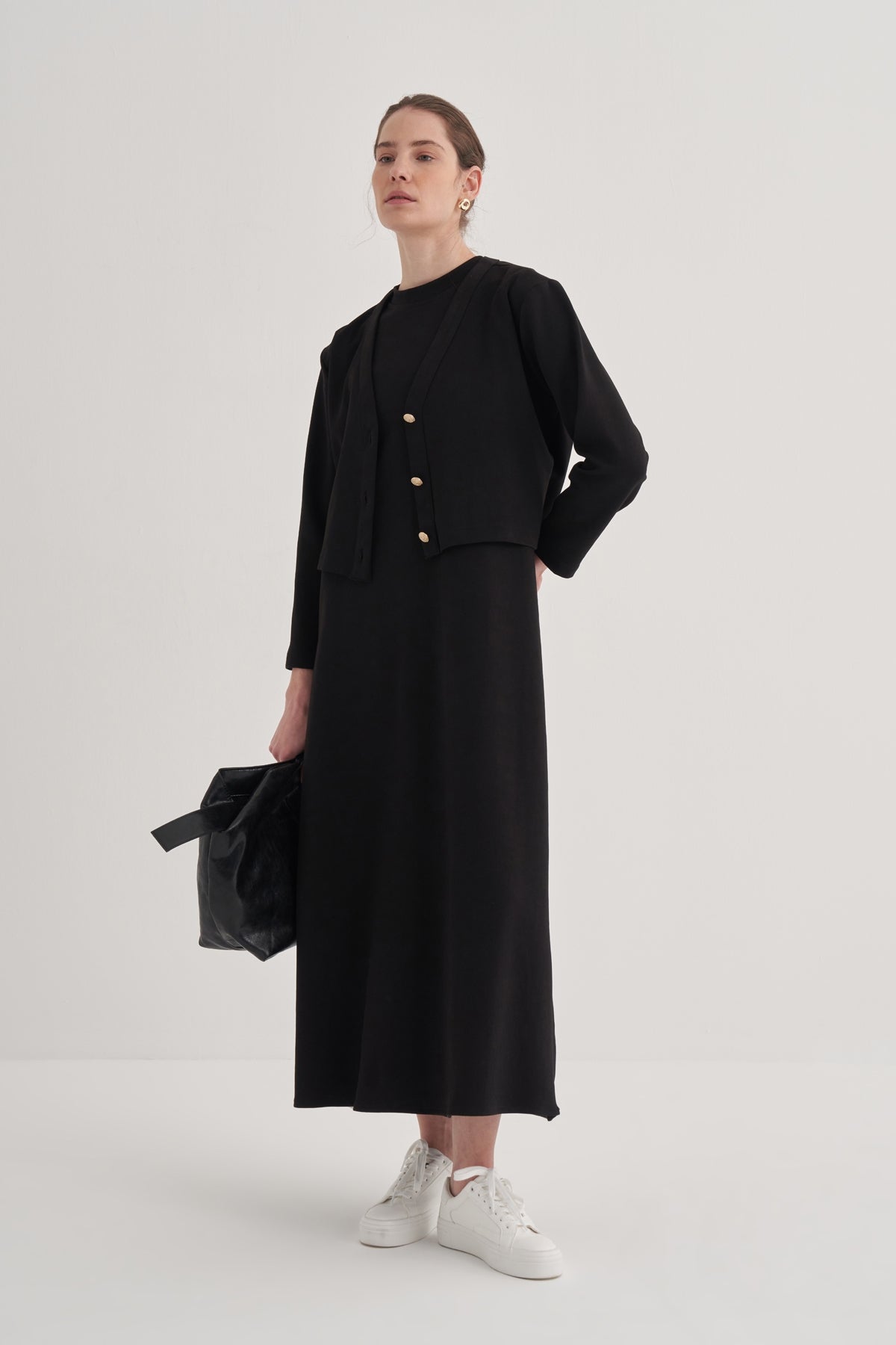 Kadın İnterlok Sıfır Kol Elbise Siyah