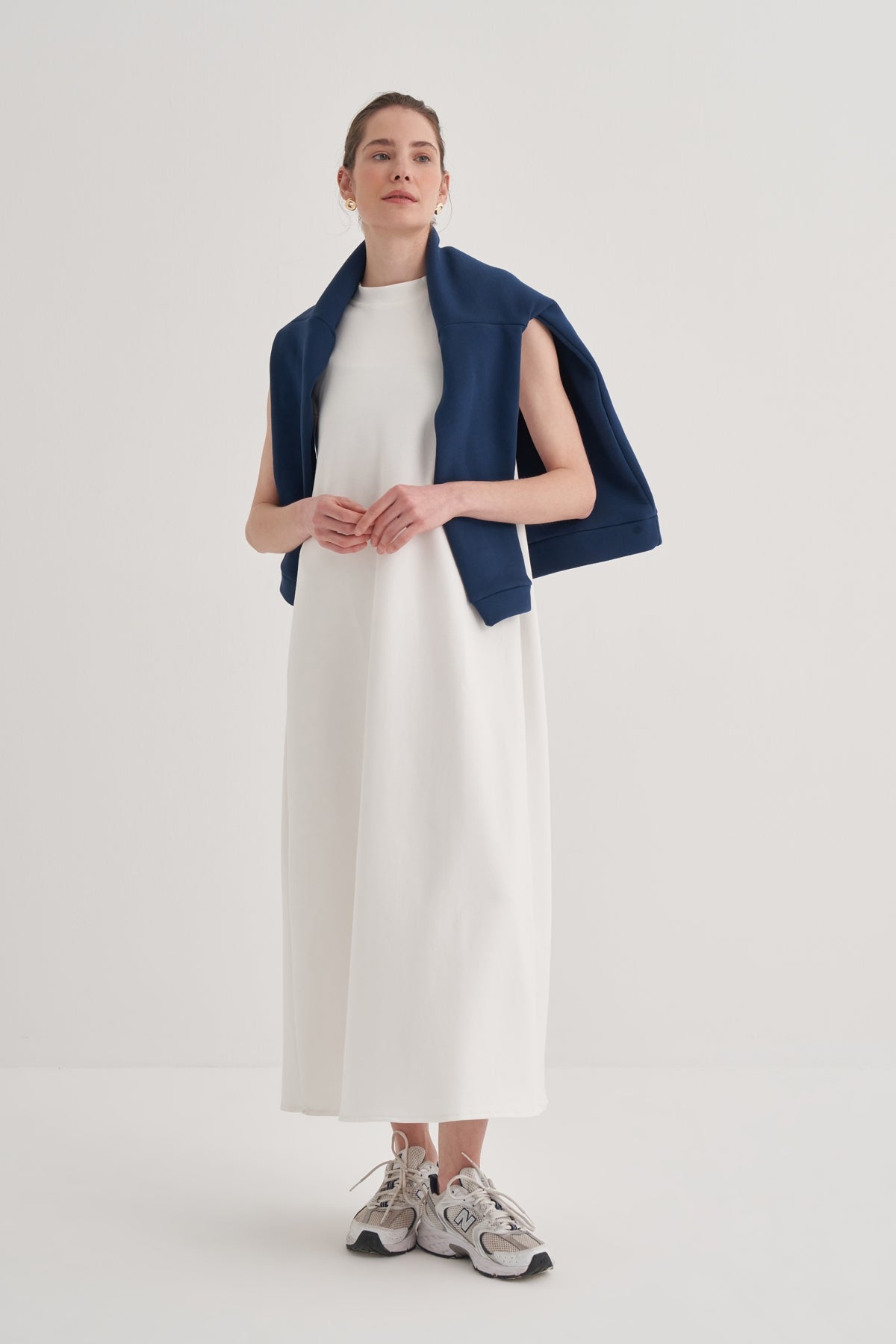 Kadın İnterlok Sıfır Kol Elbise Ekru