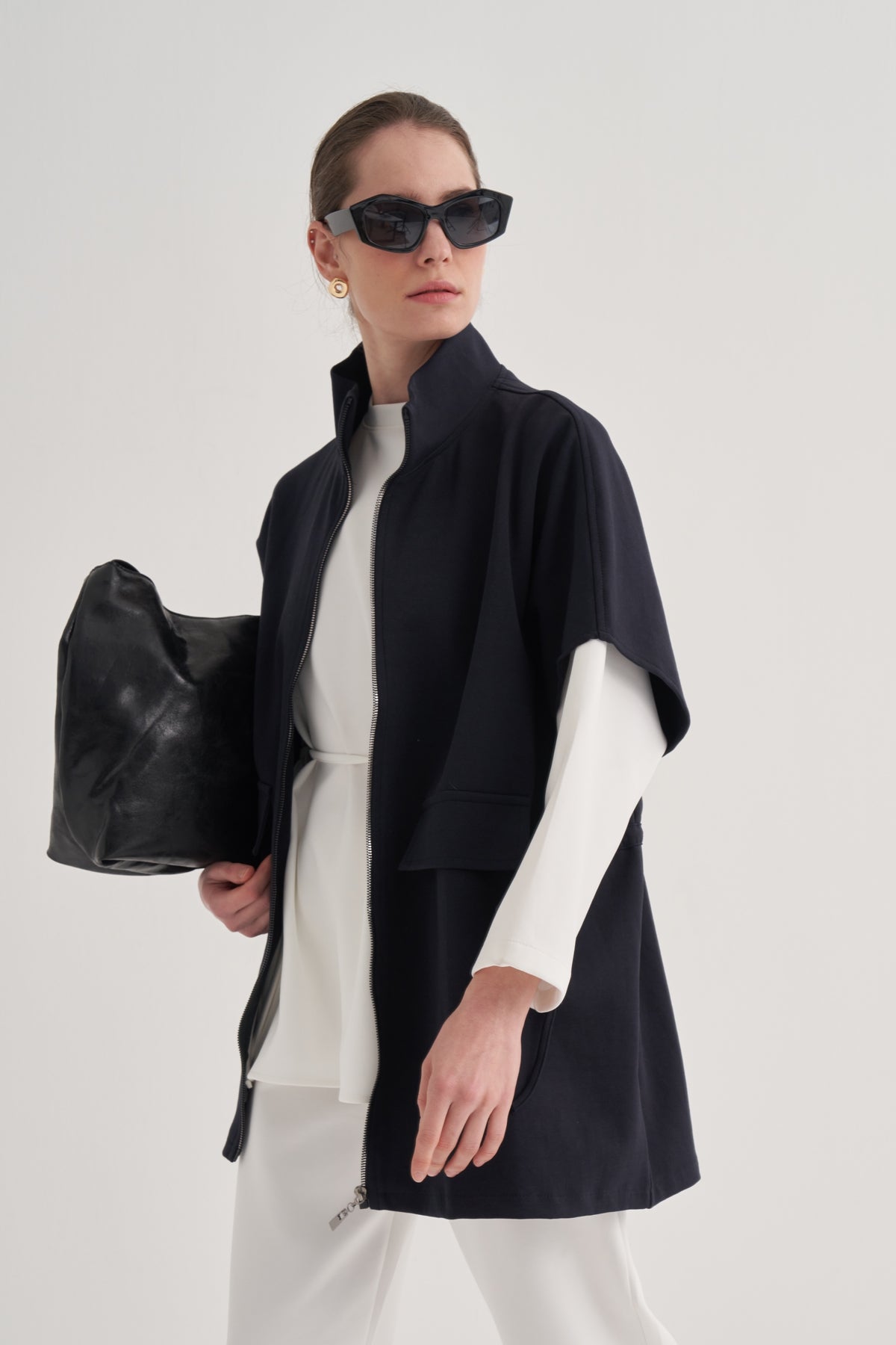 Kadın İnterlok Oversize Yelek Lacivert