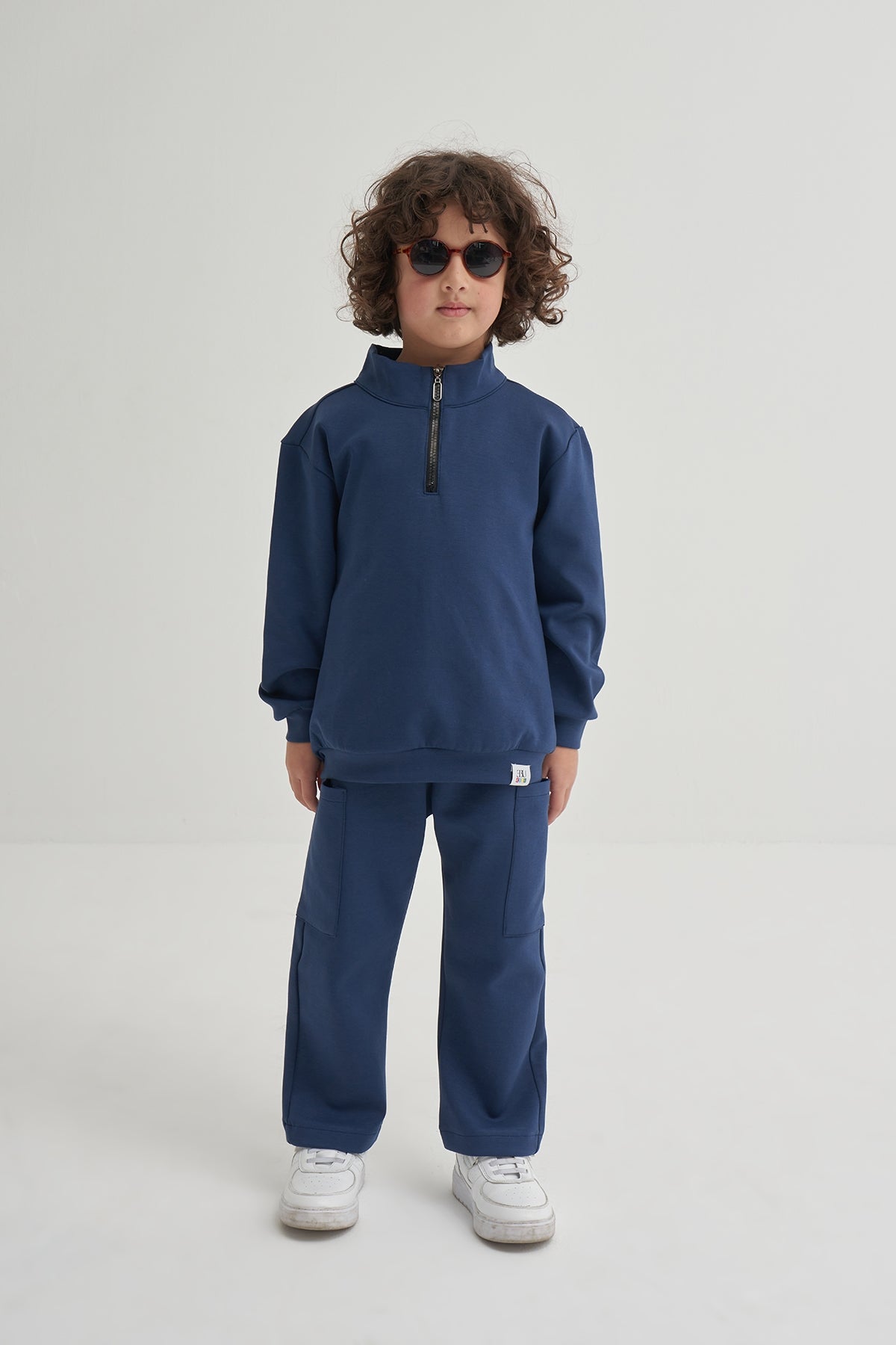 Unisex Çocuk İnterlok Yarım Fermuarlı Sweat Lacivert